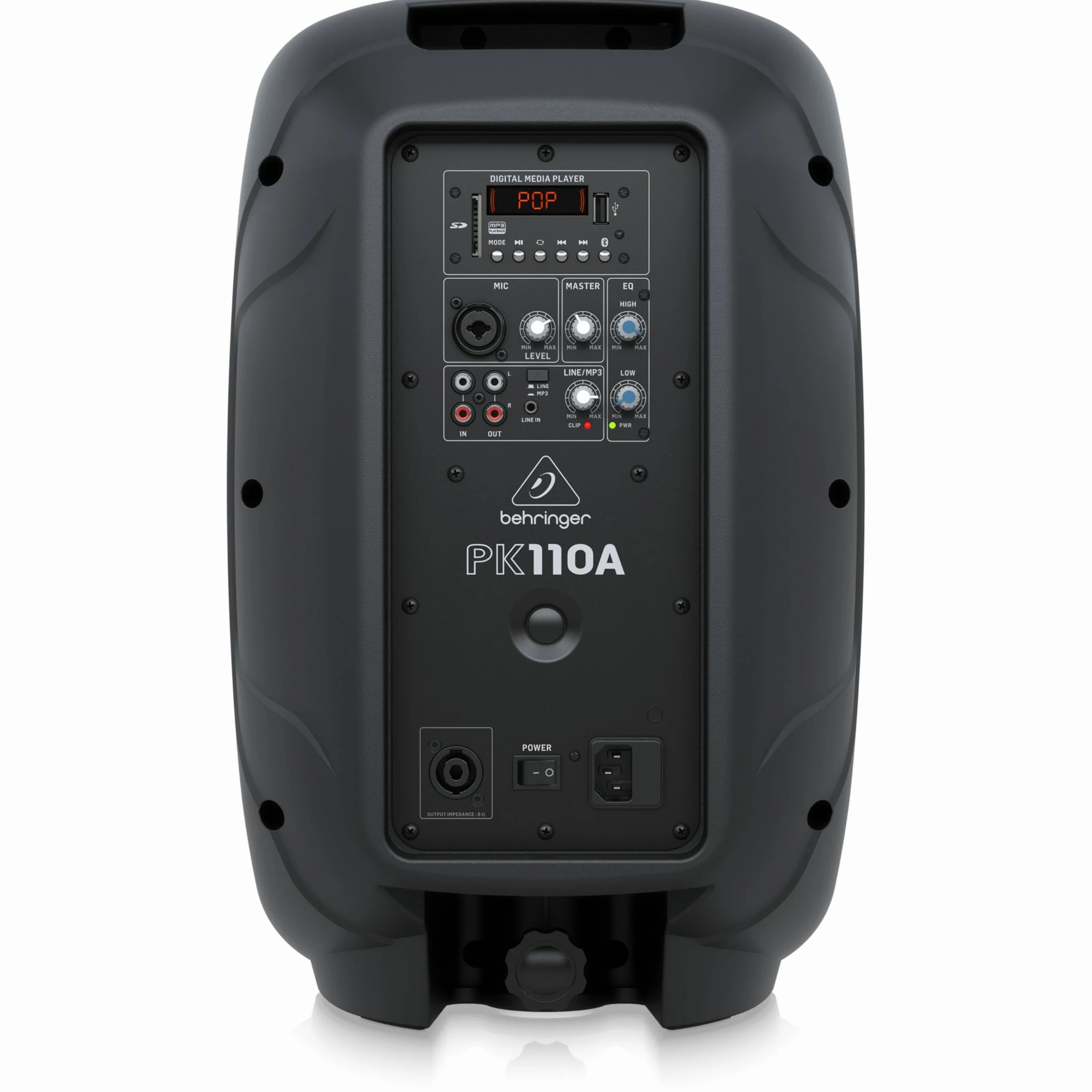 Behringer PK110A 10-Inch 2-Way Powered PA Speaker, 320W, Bluetooth Audio Streaming, USB/SD/MMC Media Player with Display, 2-Channel Mixer