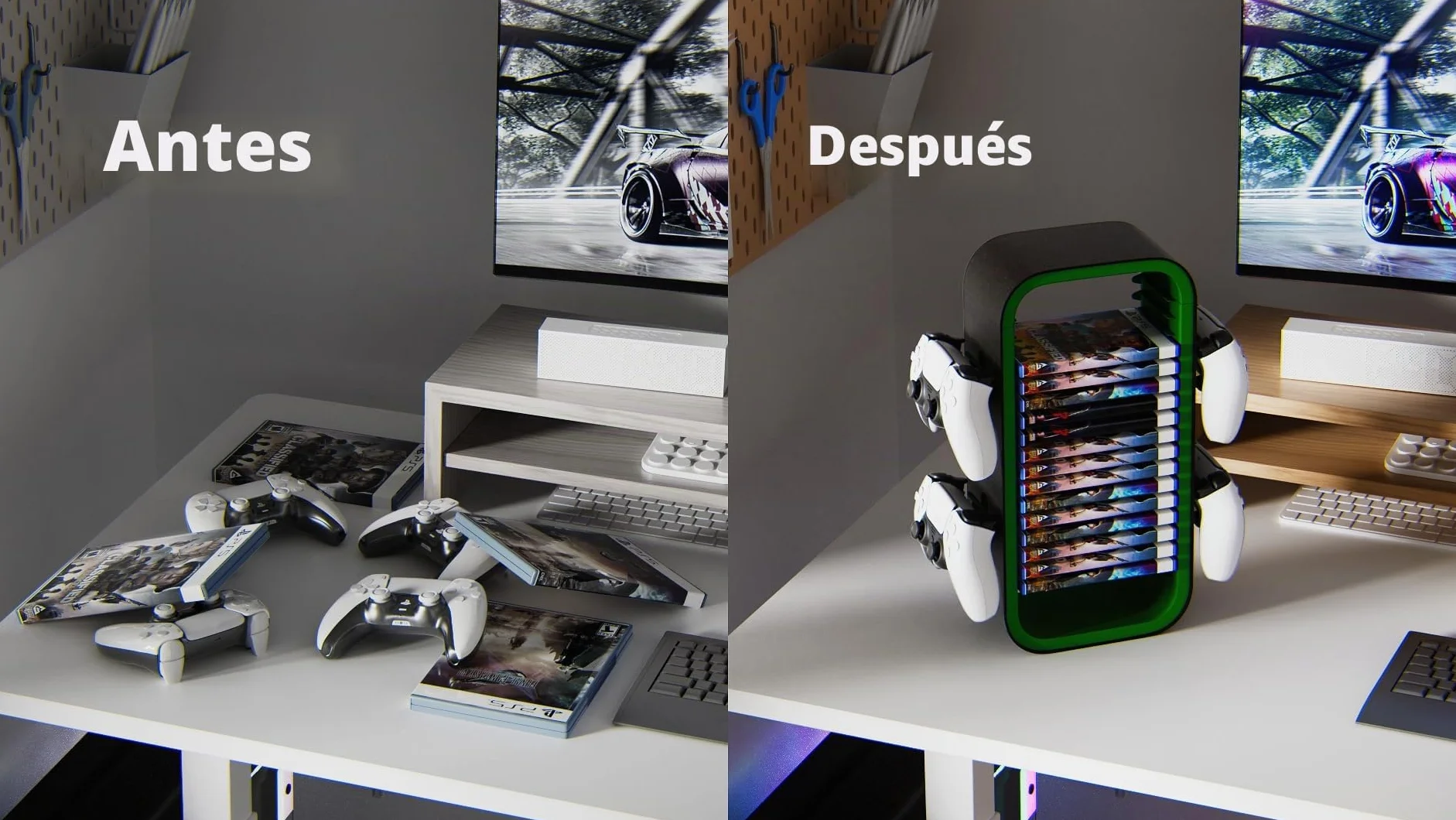OYO-1 Torre de almacenamiento PS5/Xbox/Switch Organizador universal de 18 piezas Soporte para 4 mandos Soporte para caja de discos 40 cm