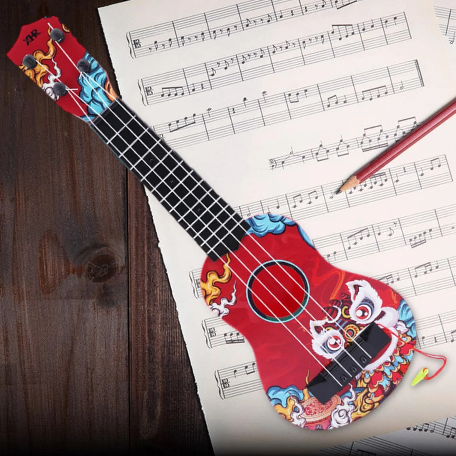 Ukelele Infantil, Juguete Musical, Instrumento de Cuatro Cuerdas, Material Didáctico para Niños Pequeños, Afinable, Compacto, Portátil, Perfecto para, Rojo