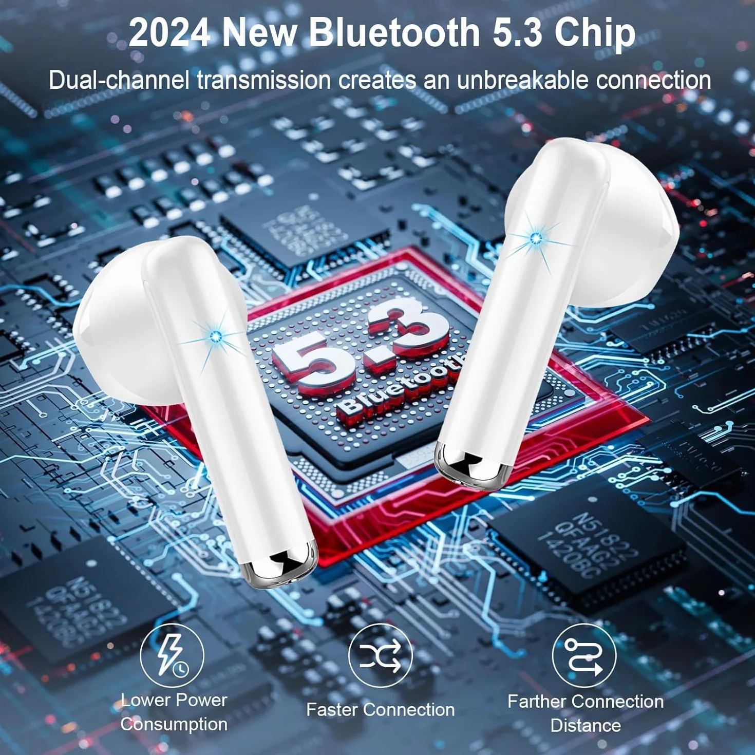 Auriculares Inalámbricos Bluetooth 5.3 con Cancelación de Ruido HD Mic, 50H HiFi Estéreo, IPX7 Impermeable