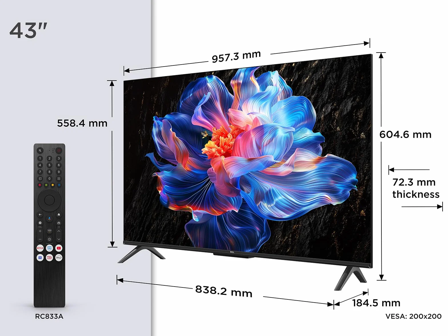 TCL 43V6C Televisor 43 Pulgadas 4K Smart TV LED, HDR, Google TV, Dolby Audio, Alexa y Google Assistant, Chromecast Built-in, Motion Clarity