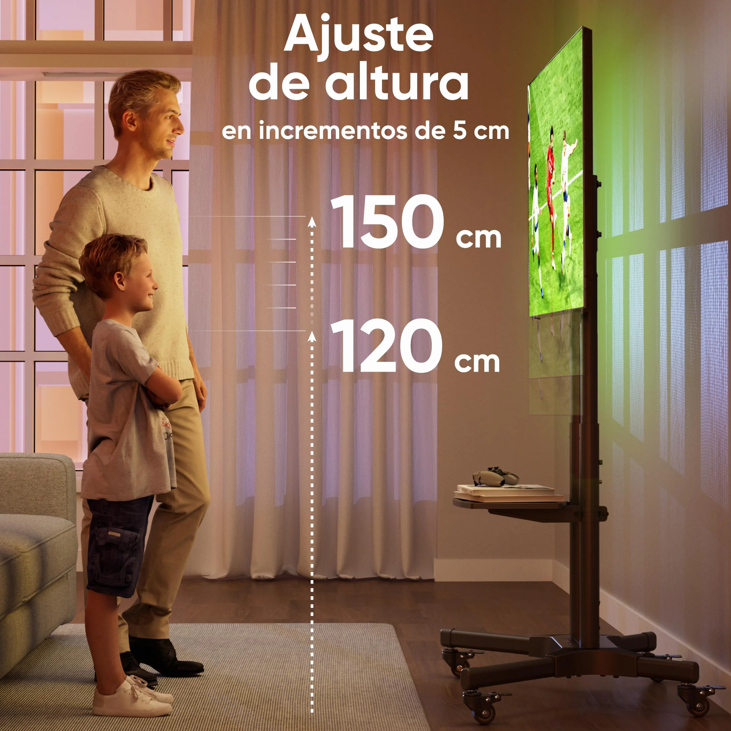 ONKRON Soporte TV Ruedas 32-65 Pulgadas Carga 50 kg VESA 100x100-600x400 mm Altura Ajustable Carro Televisor Universal Negro