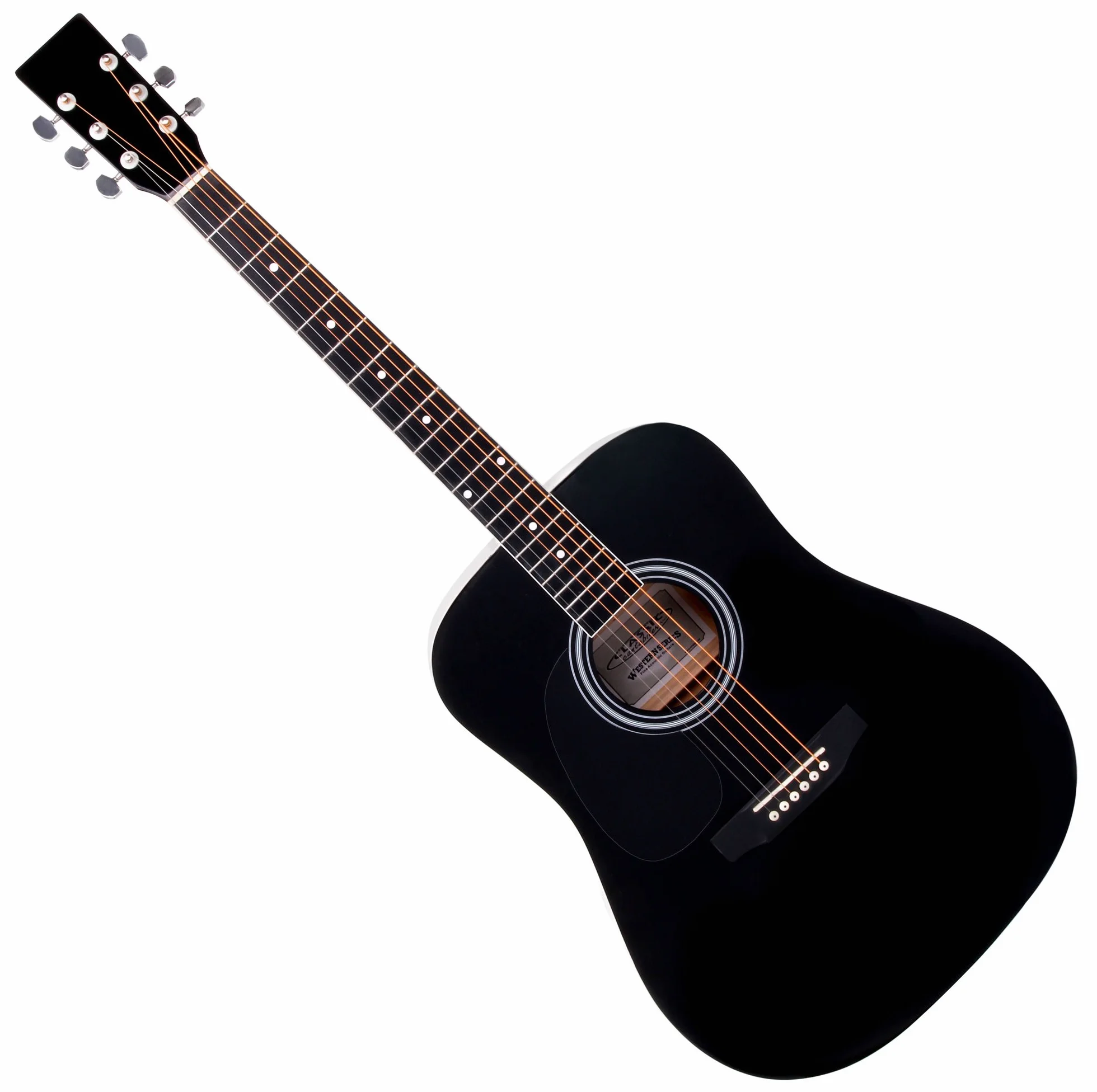 Classic Cantabile WS-10BK-LE Guitarra Western zurda Starter-Set (Dreadnought, 6 cuerdas, 20 trastes) incluye accesorios, funda, cuaderno, cuerdas y púas, color negro.