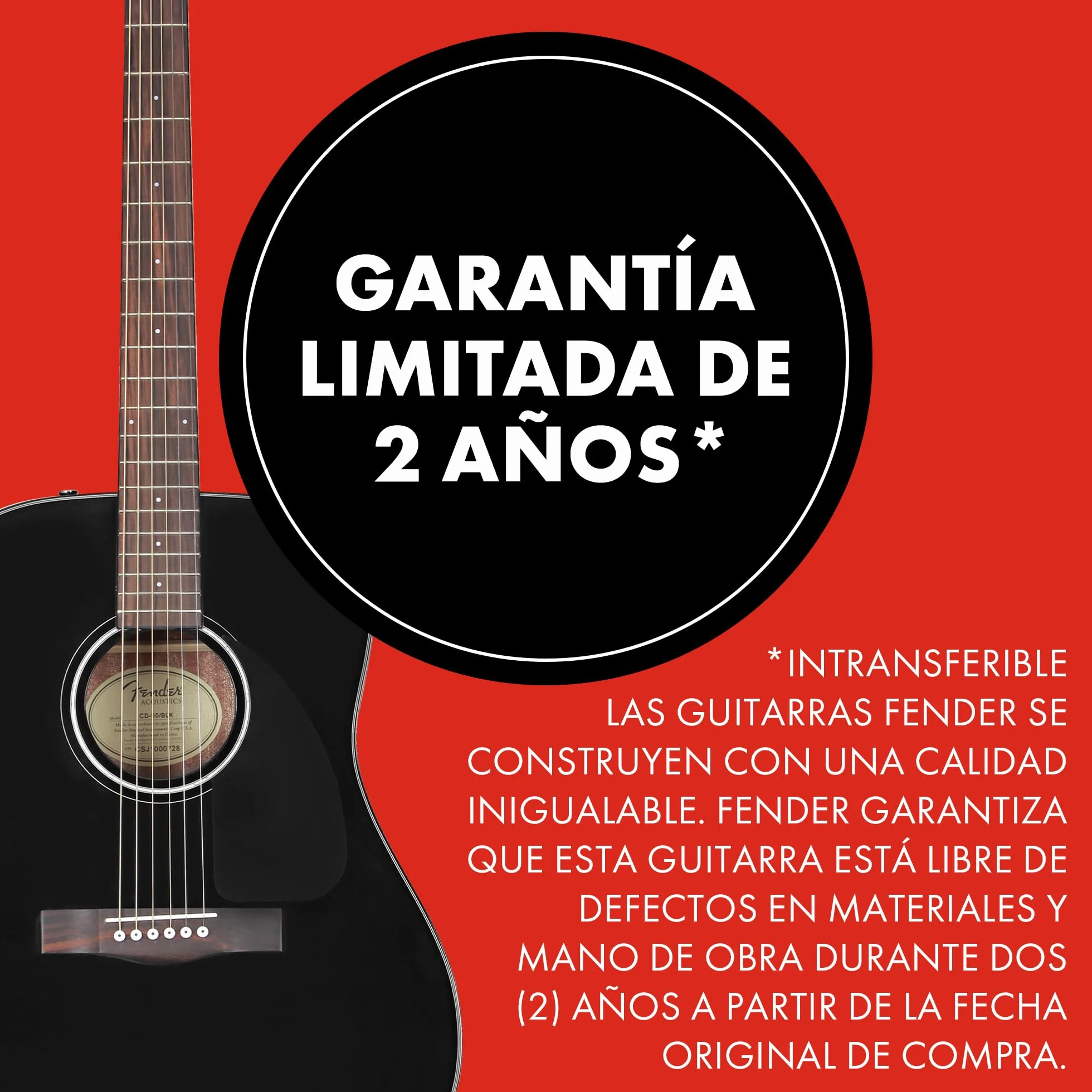 Fender CD-60 Dreadnought V3 DS Guitarra Acústica, Diapasón de Nogal, Negro, Incluye cursos virtuales gratuitos en Fender Play
