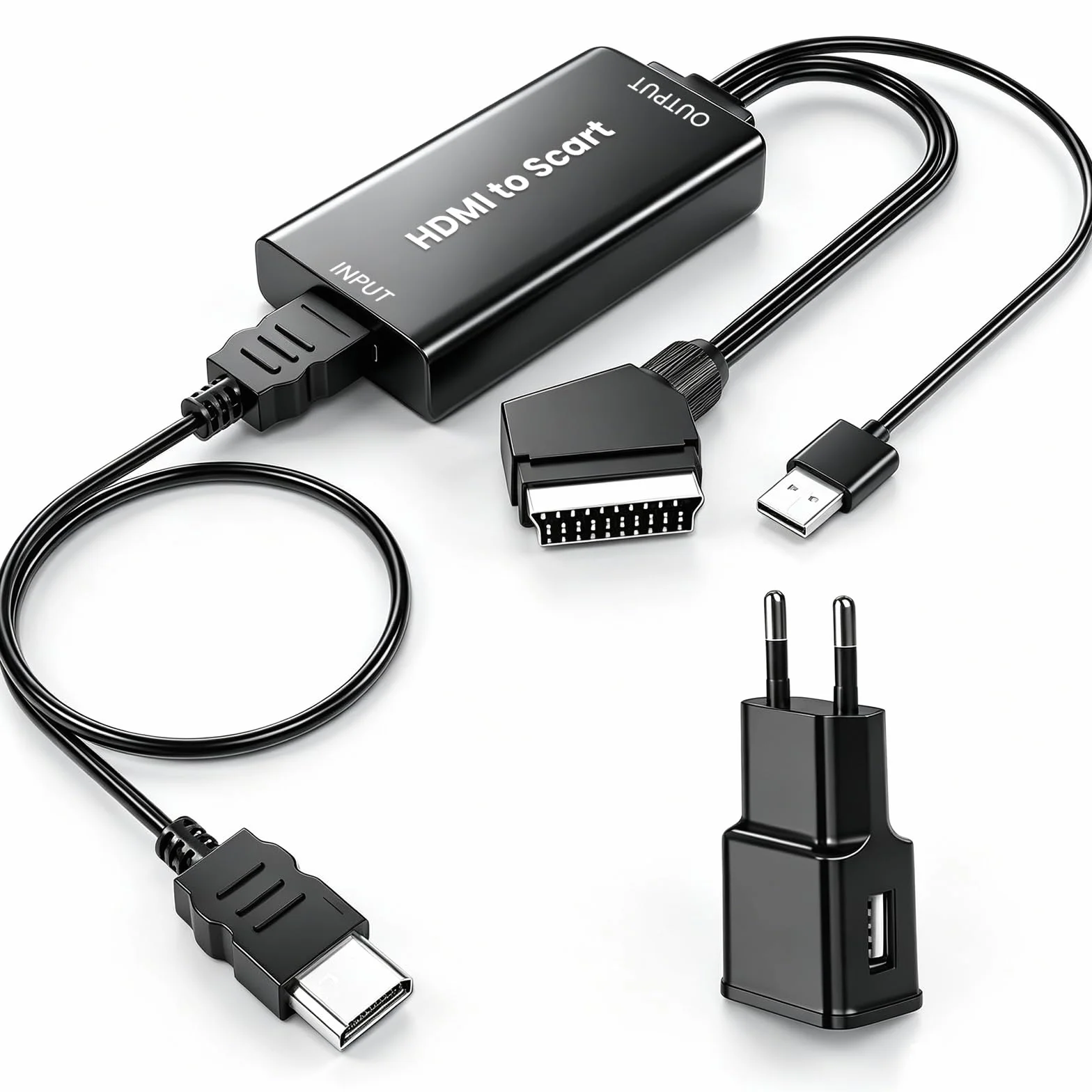 AMANKA HDMI a SCART Convertidor,1080P Adaptador HDMI a Euroconector Soporte Scaler HD Vídeo Compuesto Adaptador de Audio Estéreo CVBS Señal para Sky HD BLU Ray DVD TV PS3