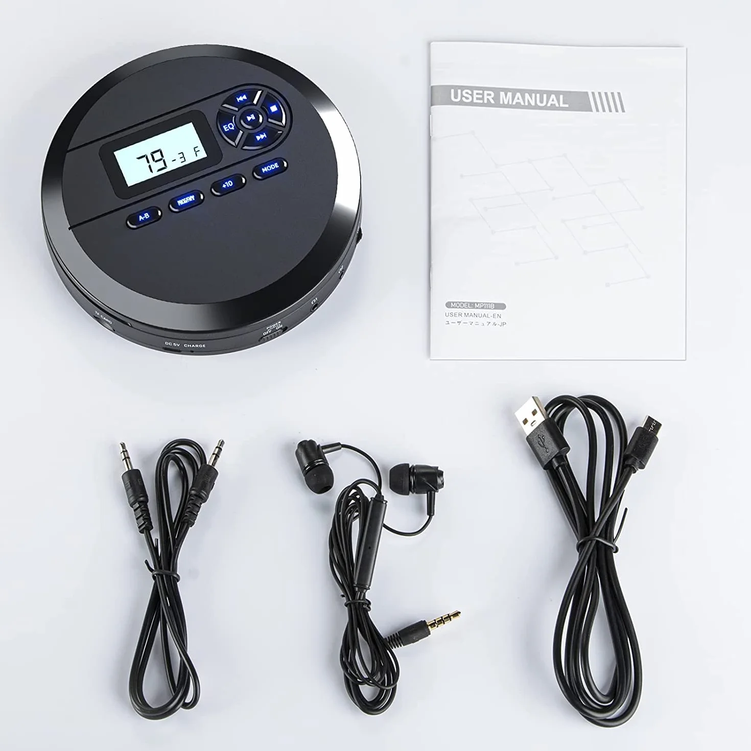 DESOBRY Reproductor CD Portátil con Altavoces FM, 2000 mAh, Pantalla LCD