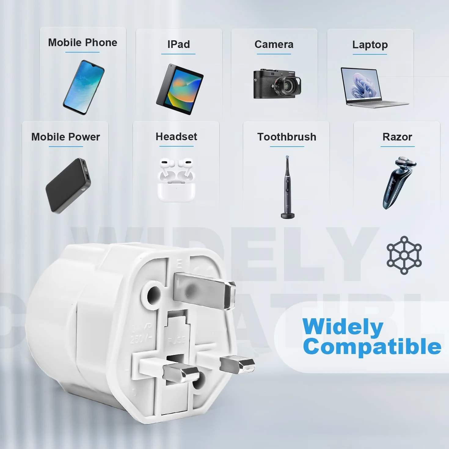 Adaptador Enchufe UK a Español Tipo G 2-Pin Europa a 3-Pin Reino Unido con Seguridad para Niños