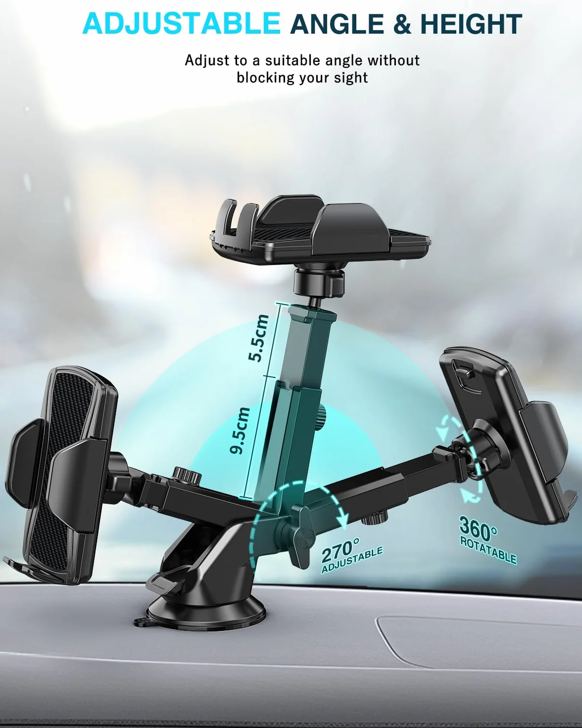 Hoppac Soporte Móvil Coche, Rotación 360° y Liberación Botón, Porta Móvil Teléfono 4-7 in