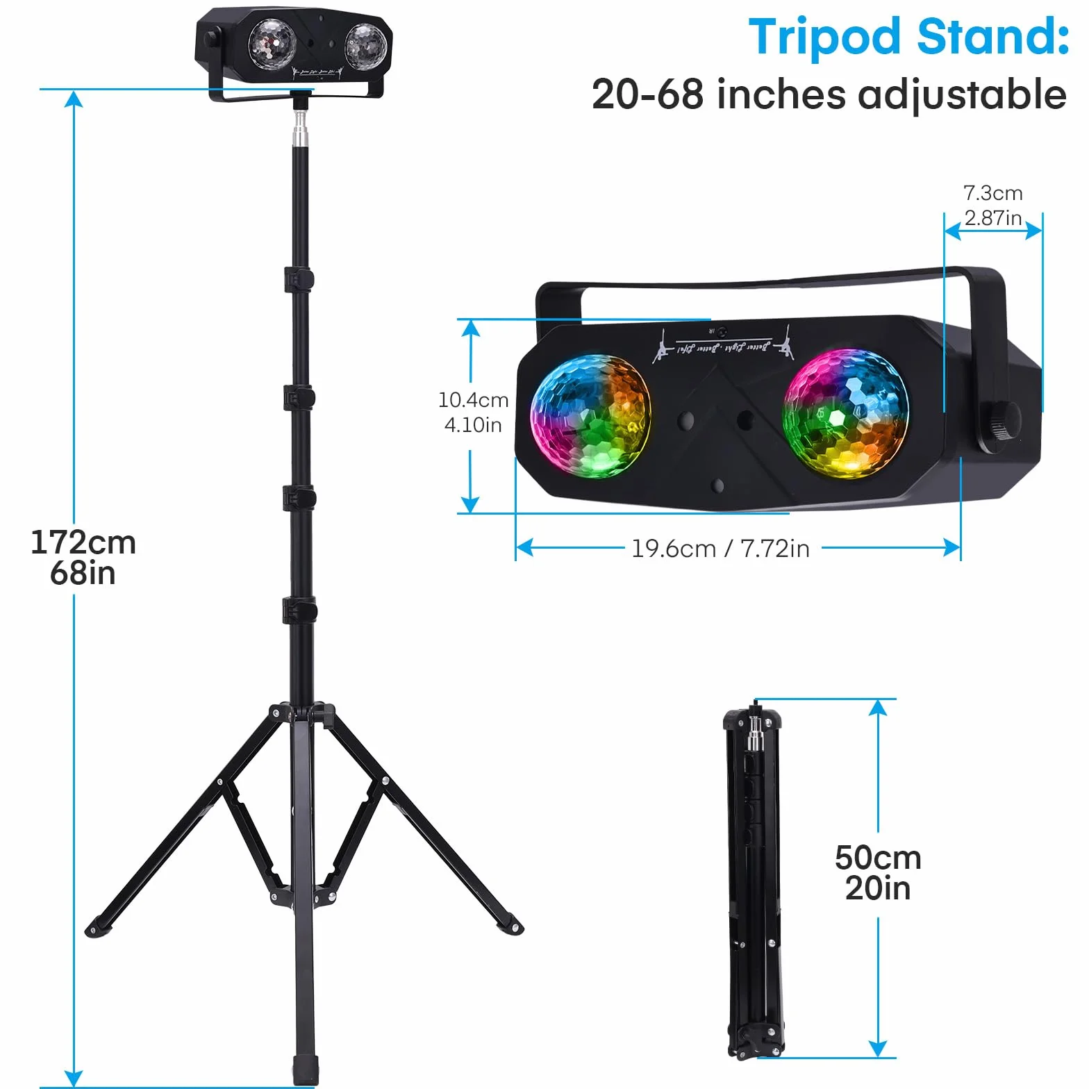 Luces Discoteca 5 en 1 con Trípode, Bola de Caleidoscopio, Luz de Estrella, Activada por Sonido, Efecto Estroboscópico, Luz de Bola de Discoteca Portátil para DJ, Fiestas, Discotecas y Cumpleaños