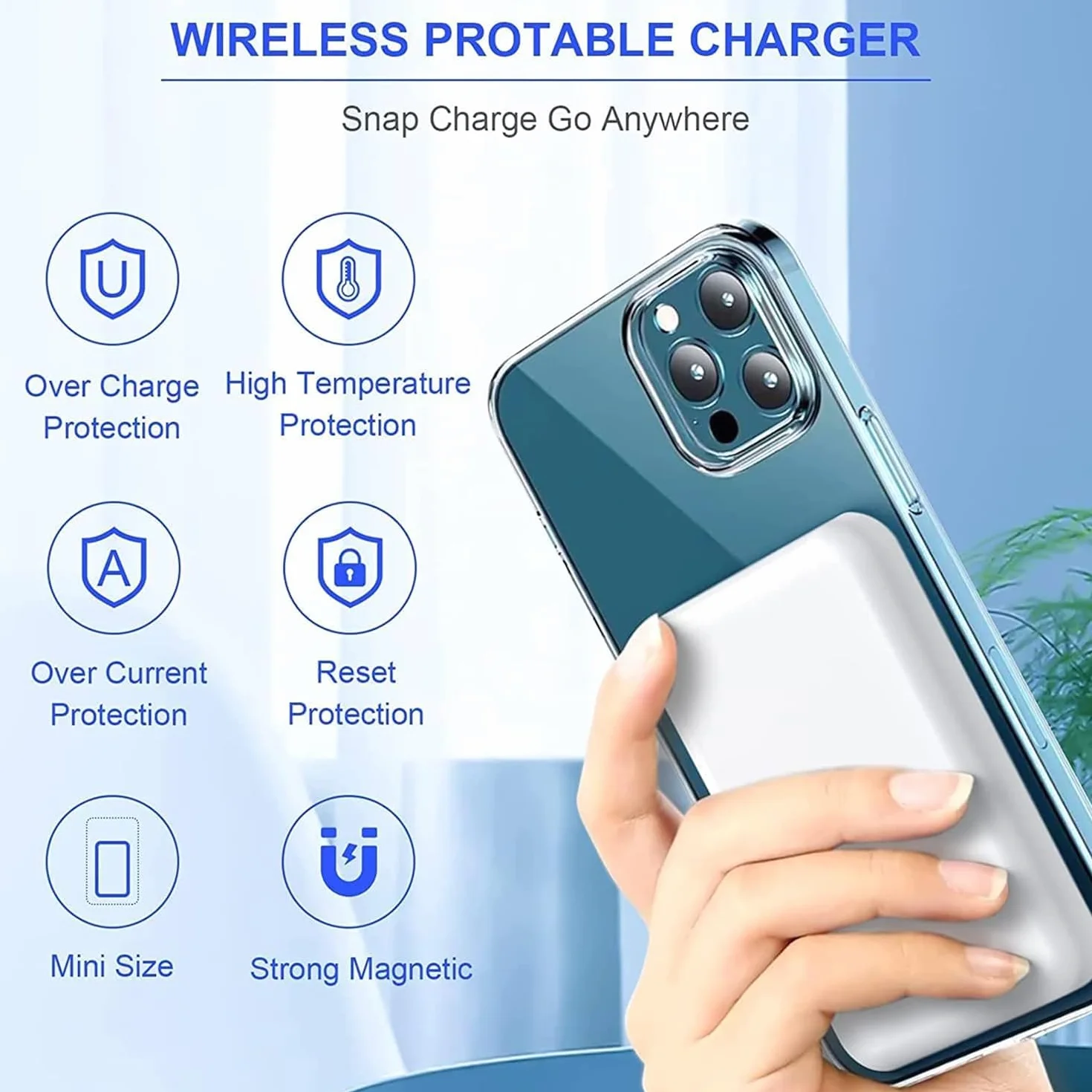 Power Bank 10000mAh Magnetic Wireless 20W Carga Rapida USB C Bateria Portatil iPhone 17/16/15/14/13/12 Series