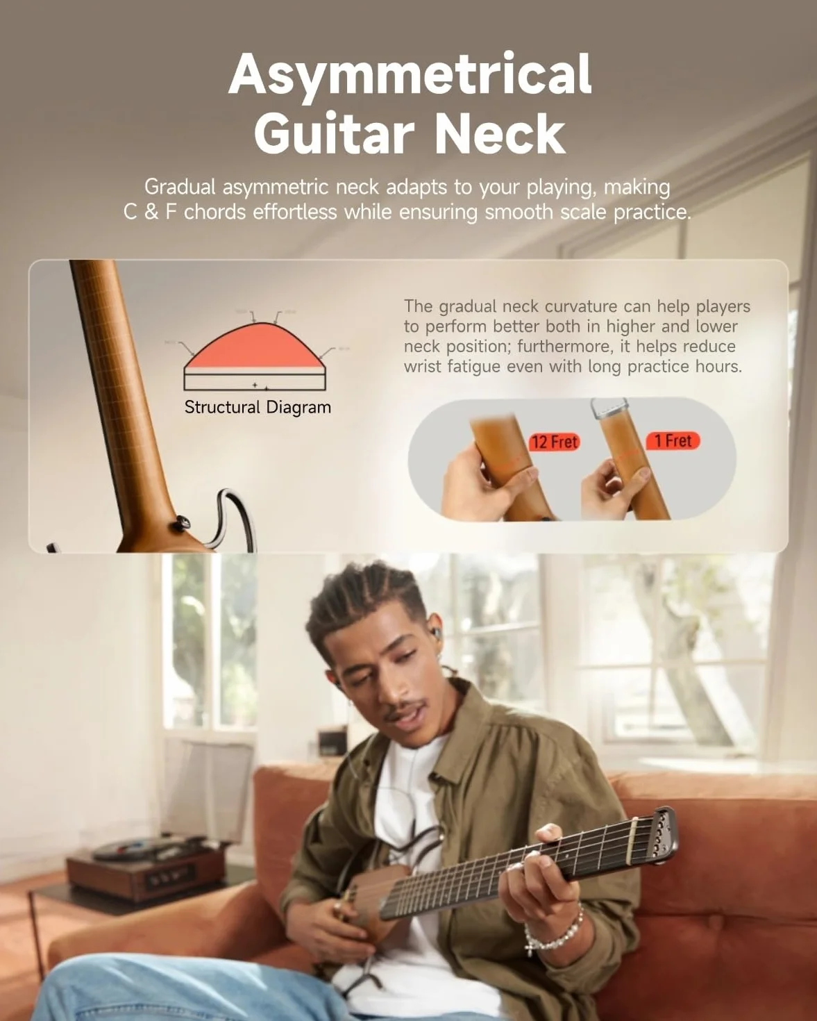 Donner HUSH-I Guitarra Portátil sin Cabeza - Guitarra Acústica-Eléctrica de Rendimiento Ultraligero y Callado para Viajes, Cuerpo de Arce con Marcos Removibles, Bolsa de Transporte y Accesorios
