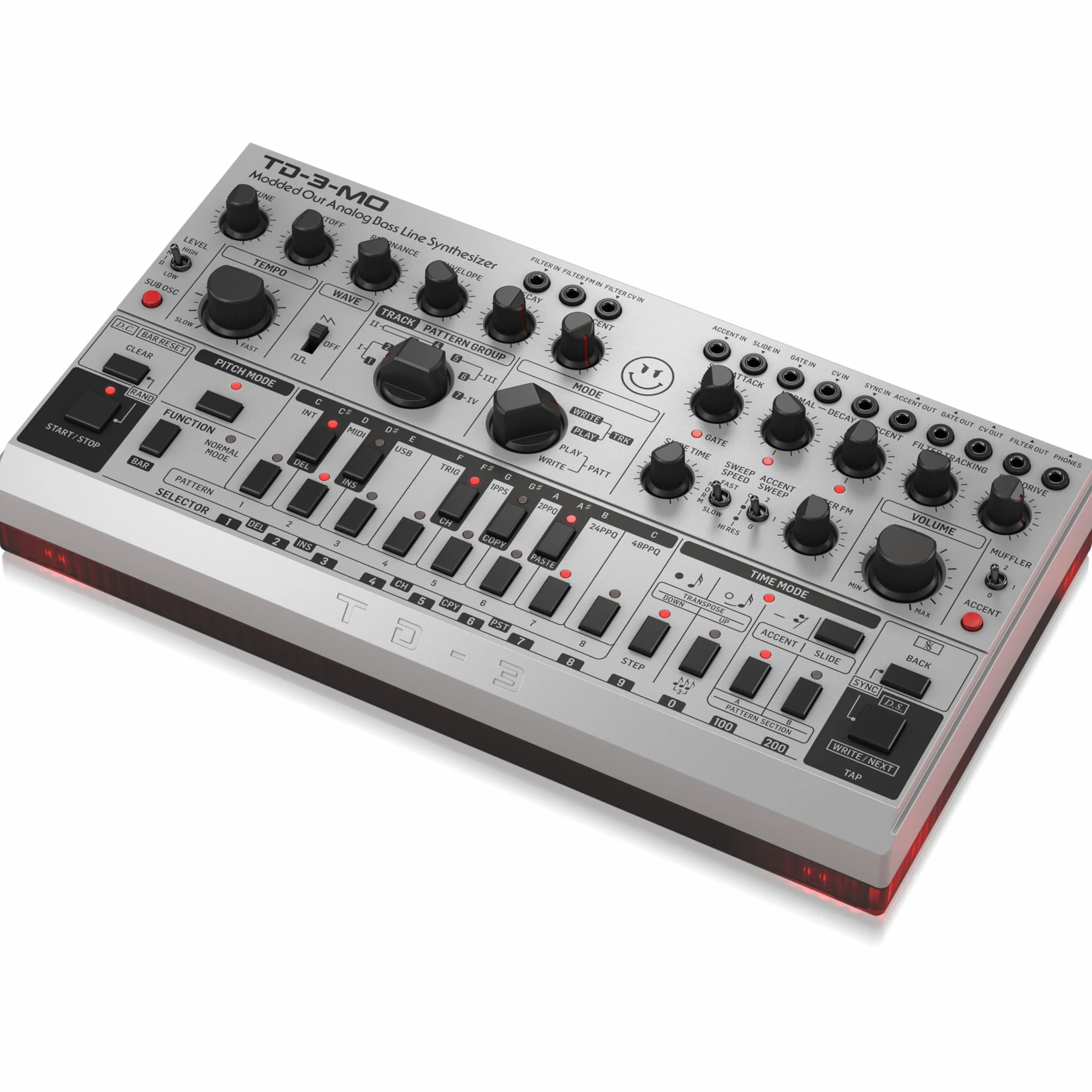 Sintetizador de línea de bajo analógico Behringer TD-3-MO-SR "Modded Out" con VCO, VCF controlable por MIDI y oscilador de subarmónicos