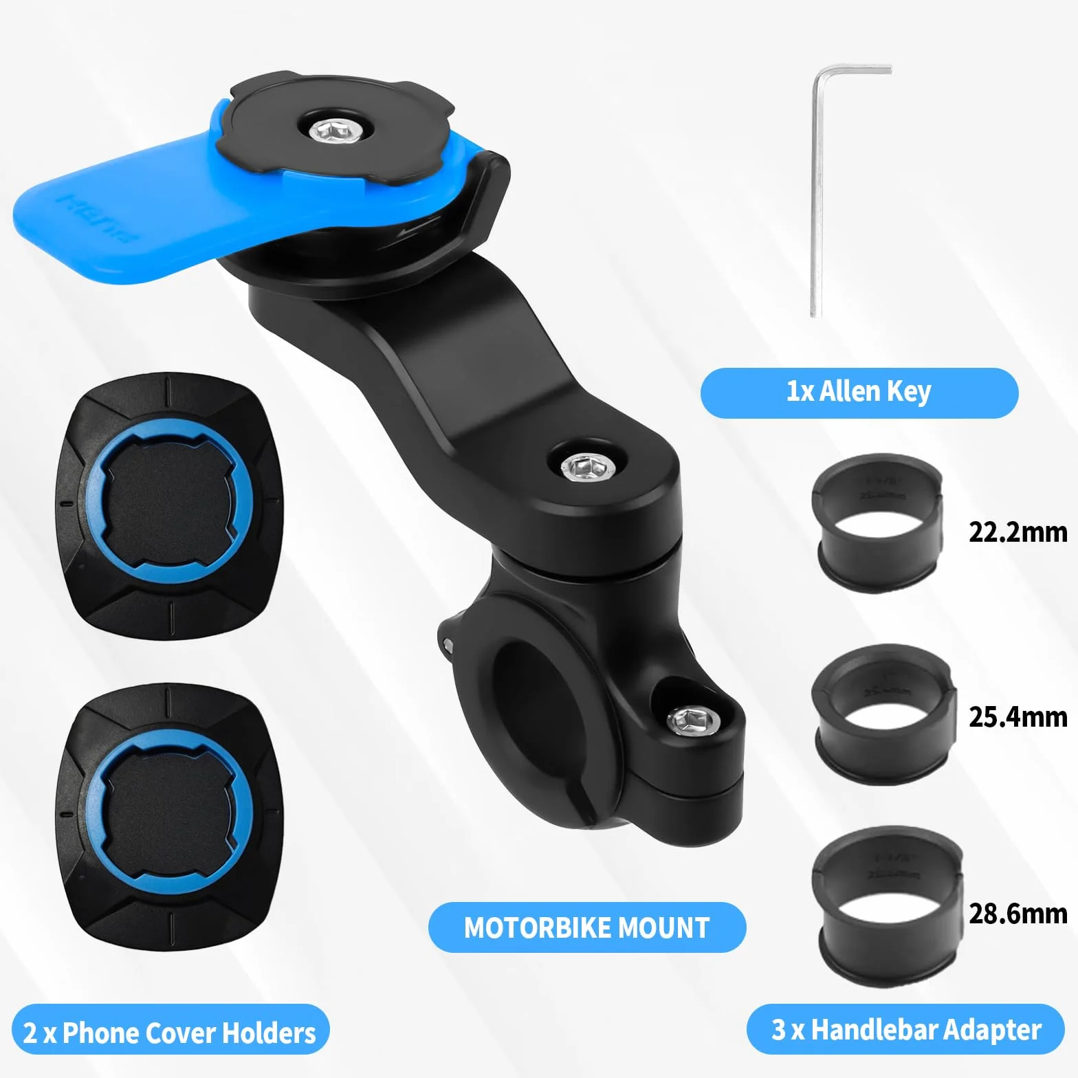 Handlebar Mount Soporte Universal para Bicicleta y Moto, Handlebar Mount Soporte Móvil Bicicleta Montaña, Giratorio a 360 ° para MTB y Motocicletas para Diámetro del Tubo Aprox.22,2 - 28,6 mm (Azul)
