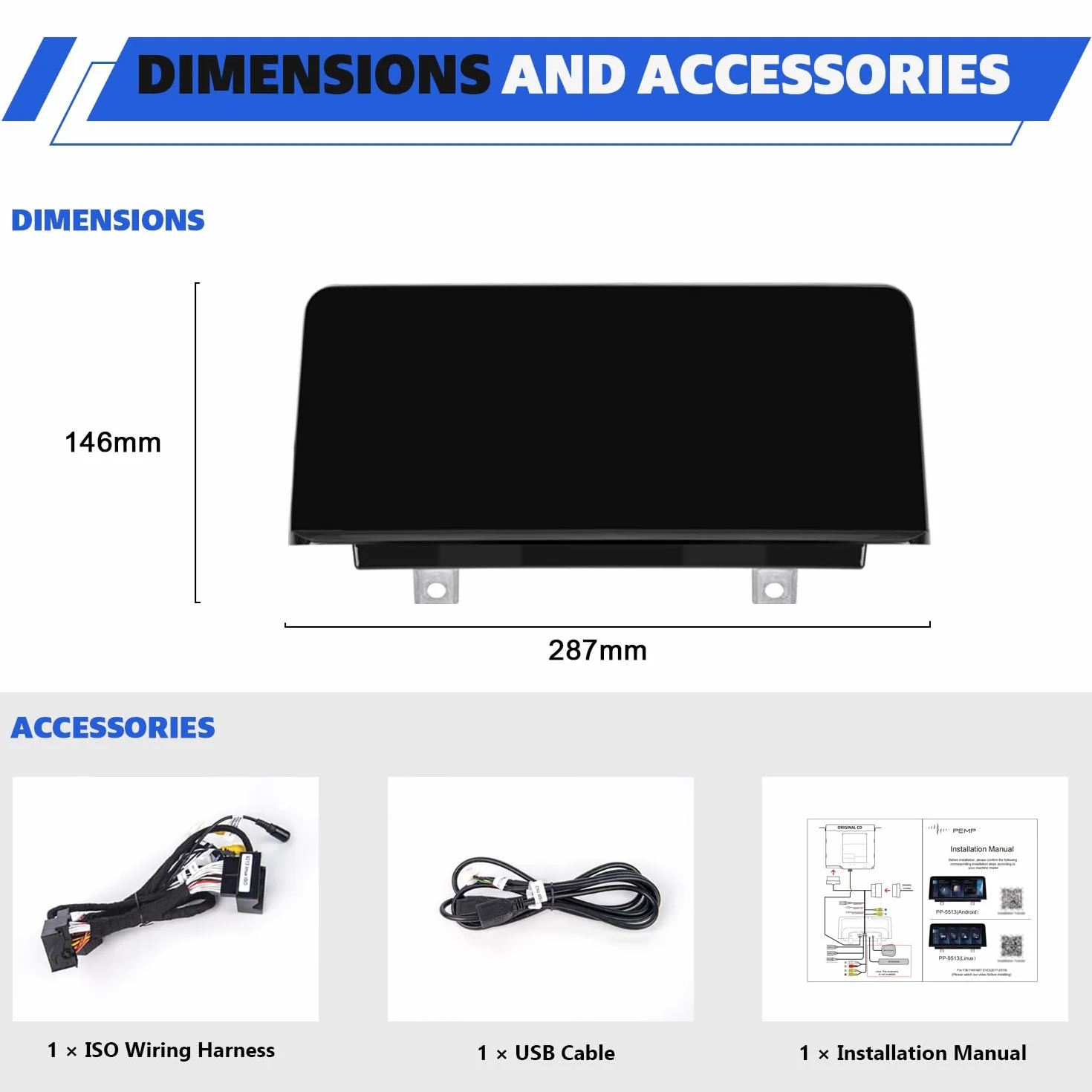 PEMP Pantalla Linux para BMW Serie 3 F30 X1 F48 2017-2019 EVO ID6, Soporte inalámbrico CarPlay Android Auto Uso OEM Bluetooth Llamadas y Música.