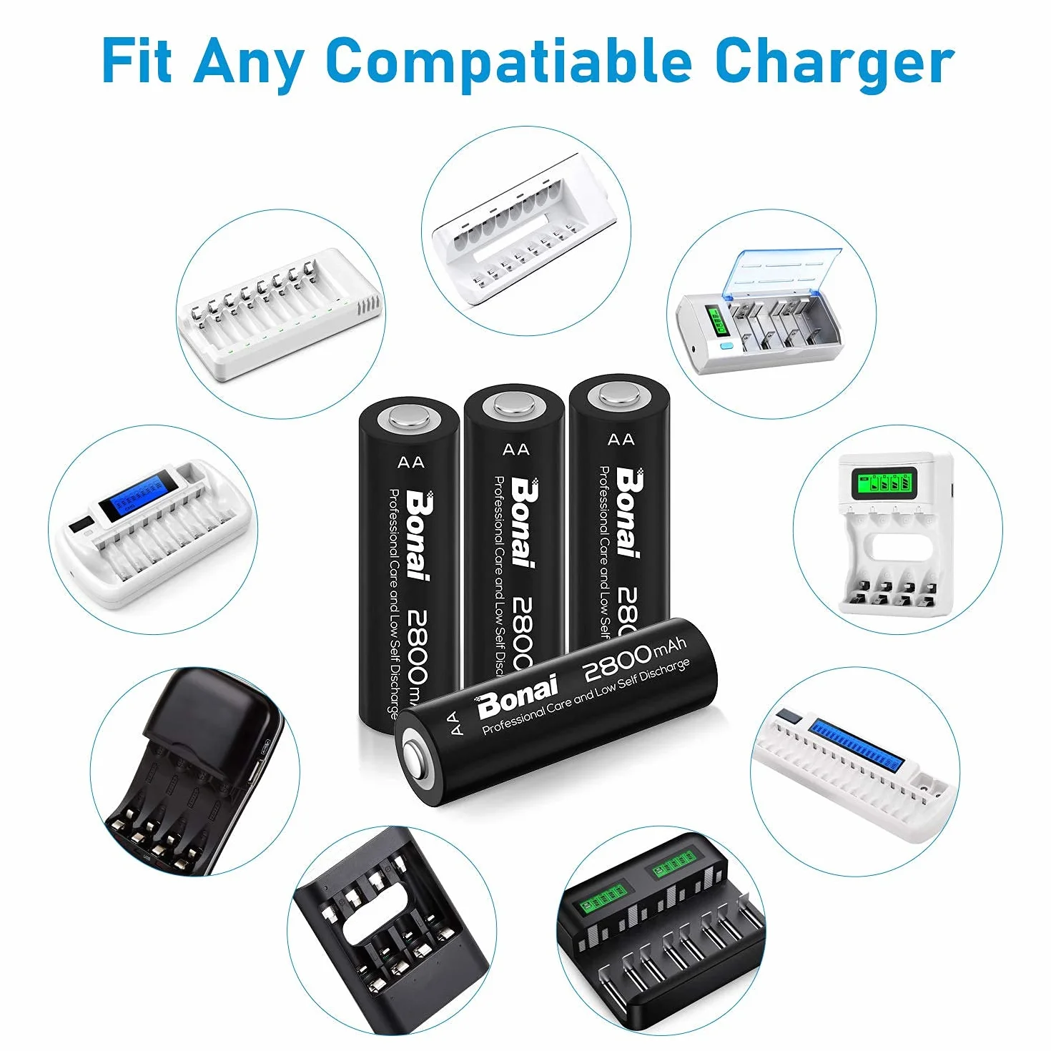 BONAI Pilas Recargables AA 2800mAh 1.2V NI-MH 8 Piezas