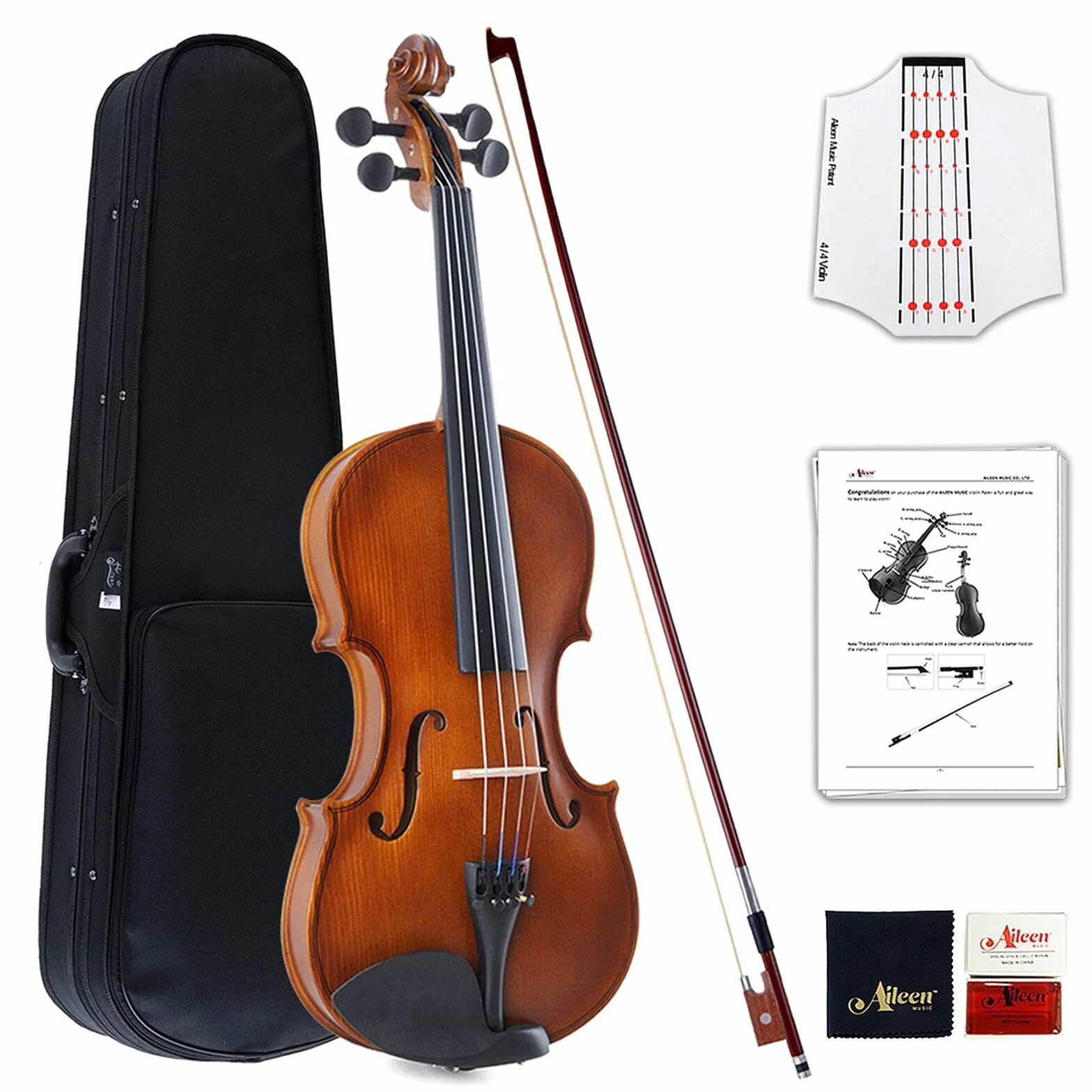 Aileen Violín 4/4 Principiante con Engomada del Tablero de Violín, Manual de Usuario, Estuche Rígido, Arco, Colofonia, Puente y Paño de Pulido