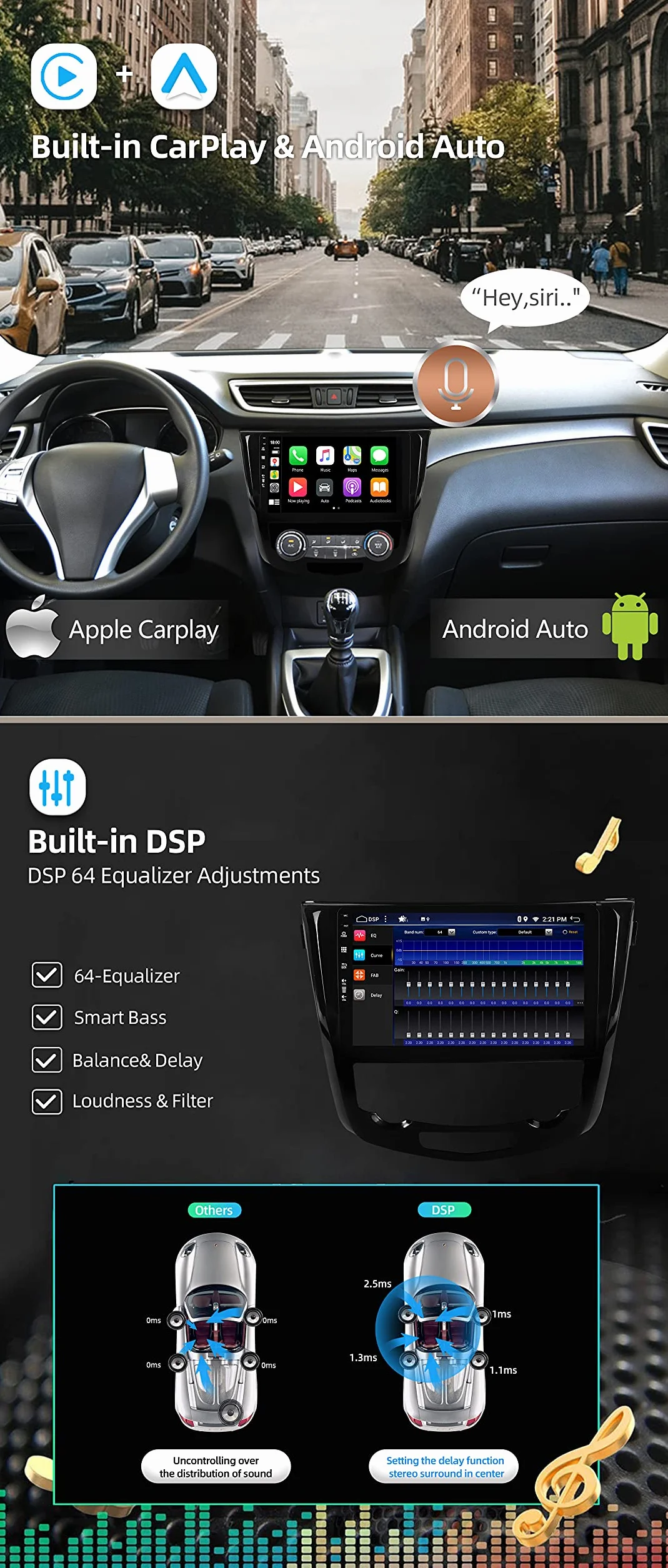 Autoradio Android 14 IPS 10.1 Pulgada 2 DIN para Nissan X-Trail Qashqai J11 (2014-2018) con Carplay, Android Auto, DSP, DAB, Cámara 360