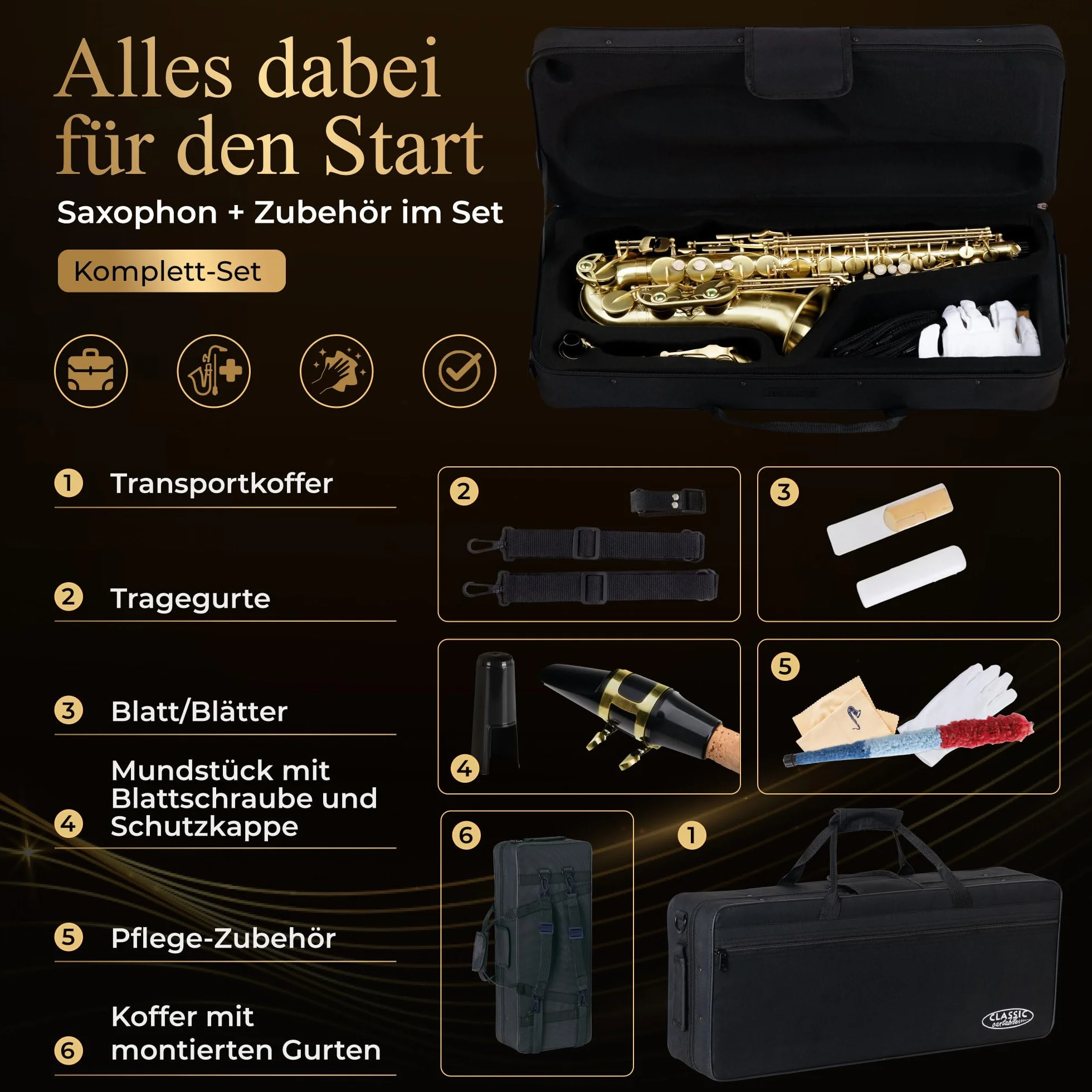 Classic Cantabile Winds AS-450 Saxofón Alto Eb Cepillado (Saxofón Alto, latón cepillado mate, afinación Eb, llave de Fa alto, mecánica de llaves muy ergonómica)