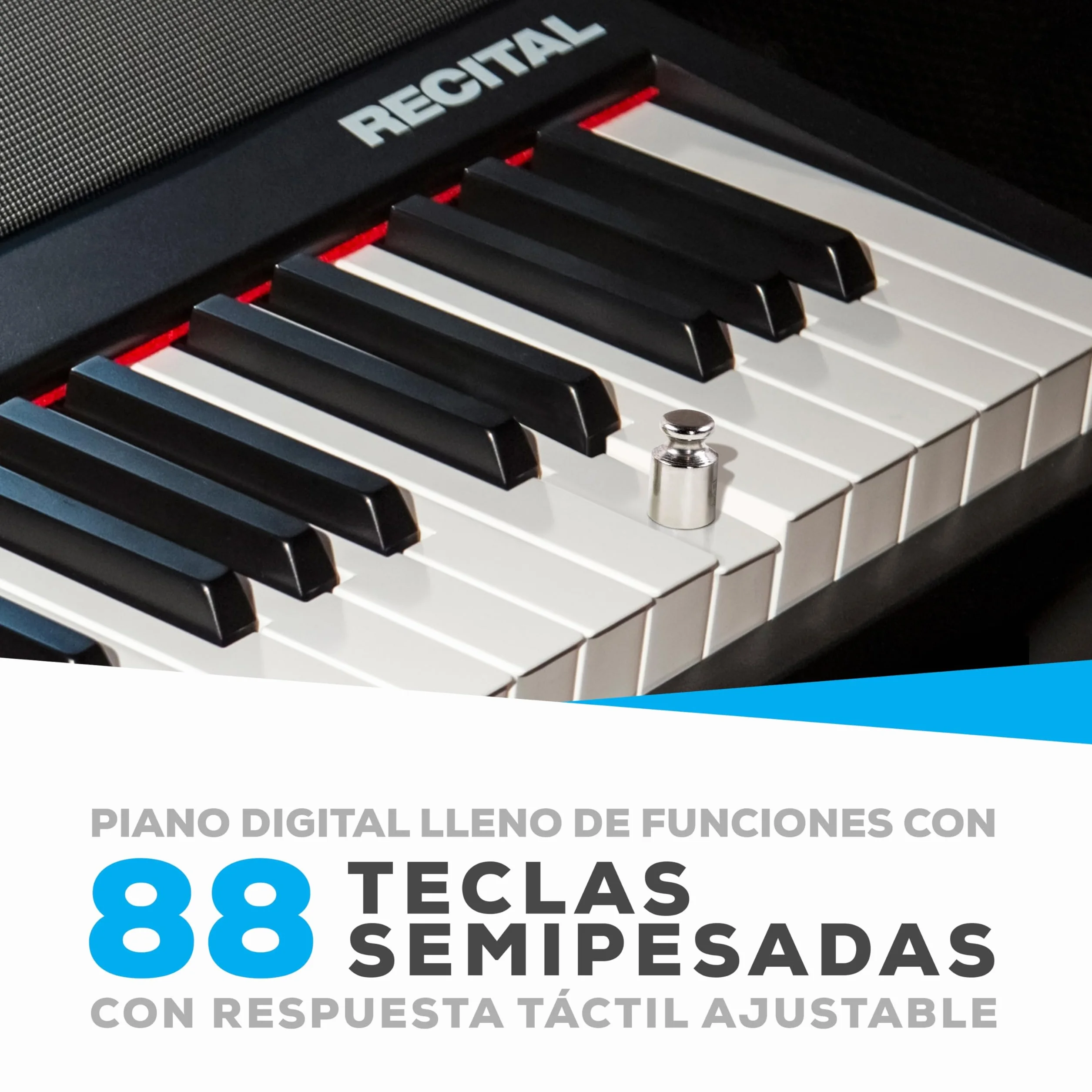 Alesis Recital Piano Eléctrico 88 Teclas Semi Contrapesadas con Altavoces, Lecciones de Piano, Metrónomo y 5 Kits de Sonidos - Negro
