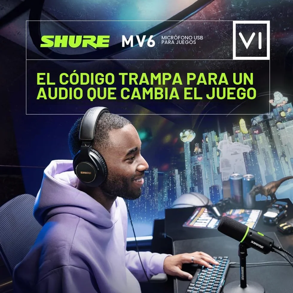 Shure MV6 Microfono par Juegos, Micrófono USB dinámico para PC para Juegos y Streaming - Soporte de Sobremesa de Base Redonda, Cancelación de Ruido de Fondo, Tap-to-Mute, 3.5mm Salida