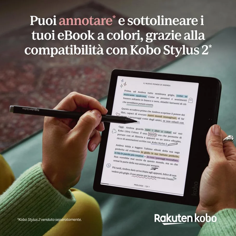 Kobo Libra Colour con Kobo Stylus 2 Lector Electrónico Pantalla Antirreflectante Tinta Kaleido 3.7 Modo Oscuro Audiolibros Impermeable Negro