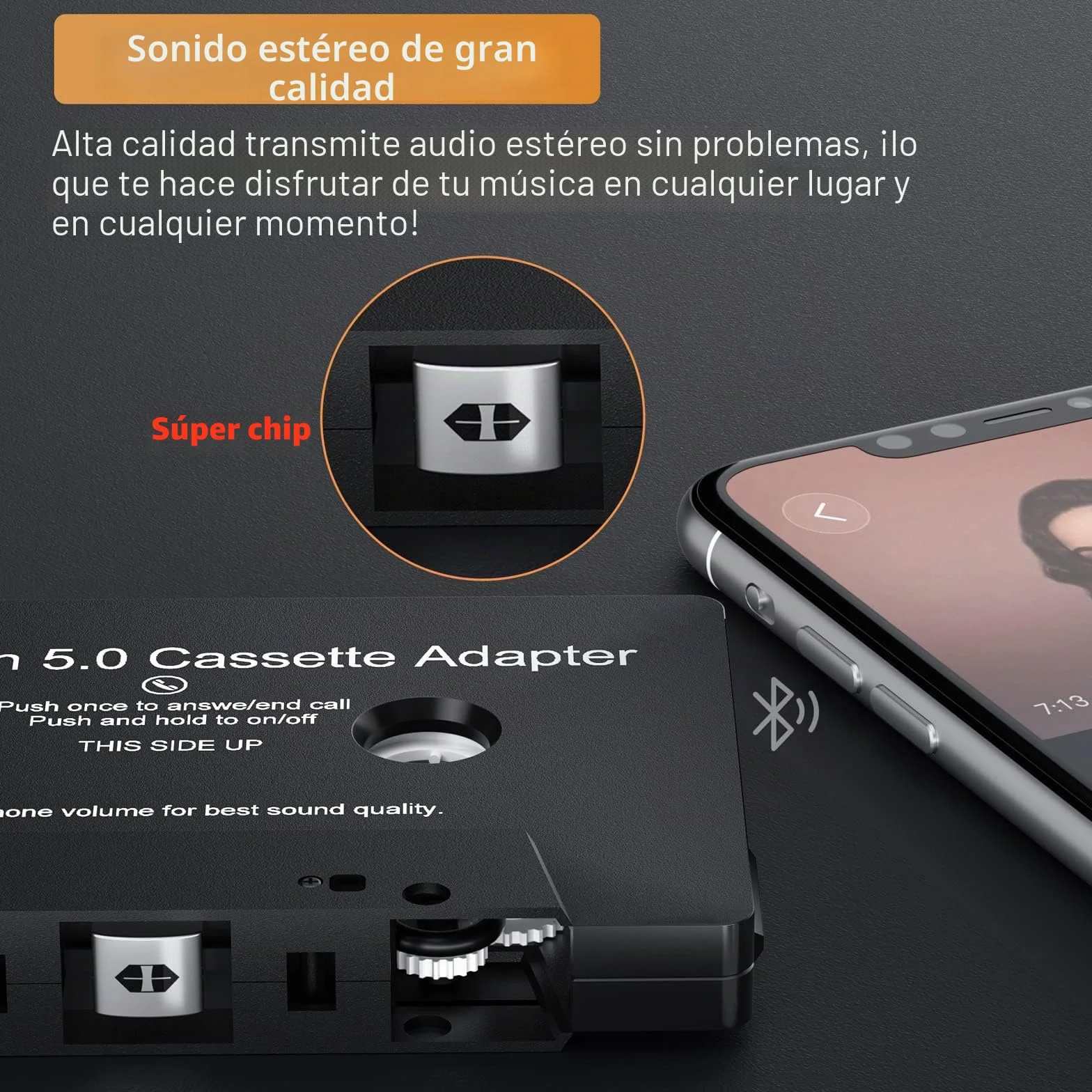 Mersoco Adaptador de cassette Bluetooth 5.0 con función manos libres - Adaptador de cassette para auto a AUX para radio de coche, compatible con smartphone, reproductor MP3, PC