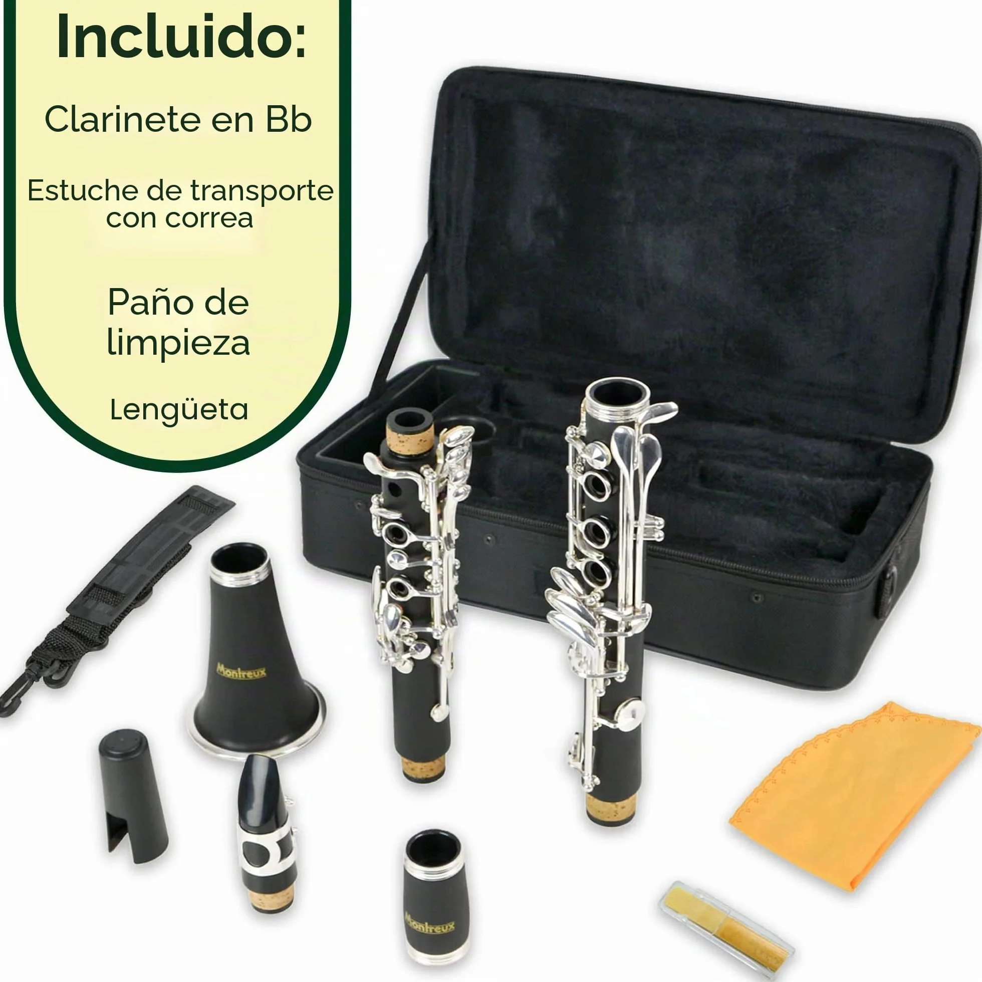 Montreux Student Bb Clarinet Para Principiantes Con Estuche De Transporte Protector Ligero, Boquilla Y Láminas - Resina Abs, 17 Llaves, B Flat
