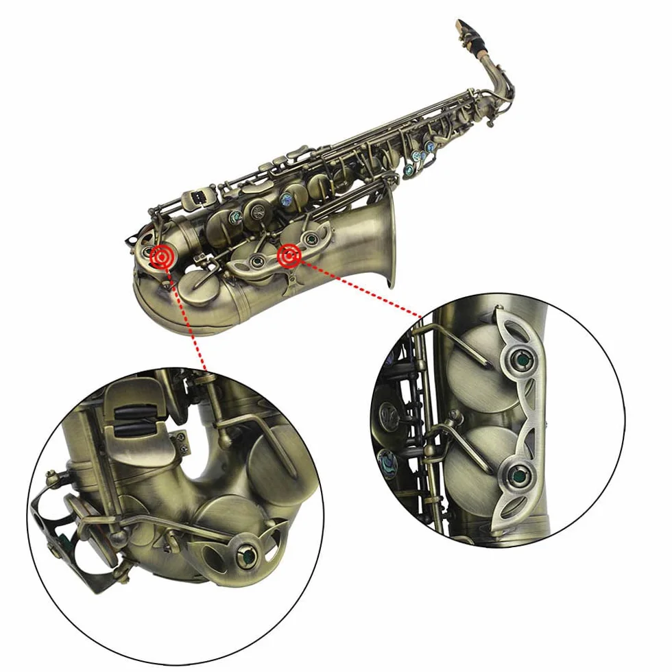 Btuty Alto grado acabado antiguo Bend Eb E-flat Saxofón alto Saxofón Abalone Shell clave tallar patrón con caso guantes limpieza paño correas cepillo