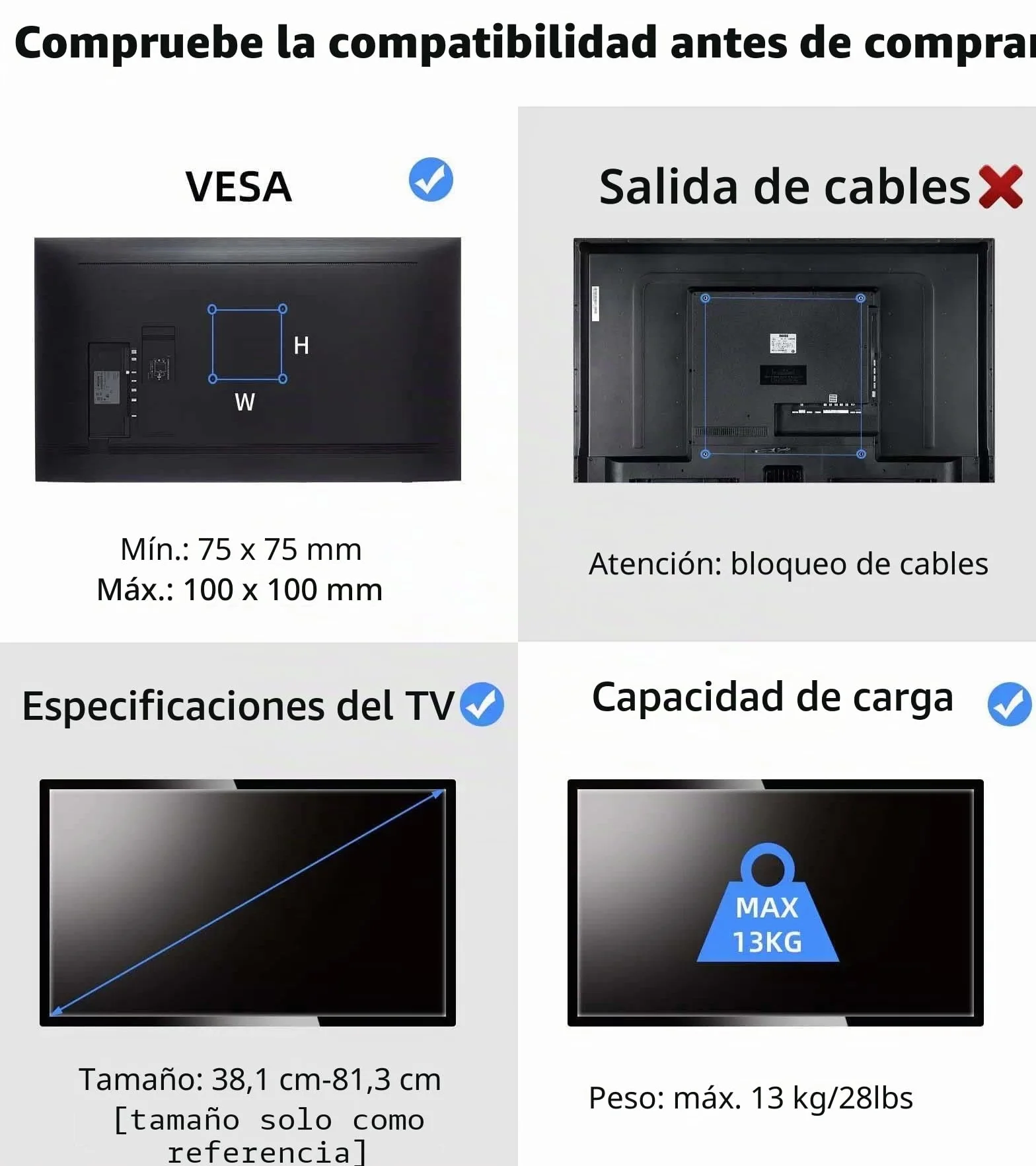 Suptek Soporte TV Pared, para Monitor 15-32 Pulgadas 13 kg VESA 100x100/75x75mm MA2720