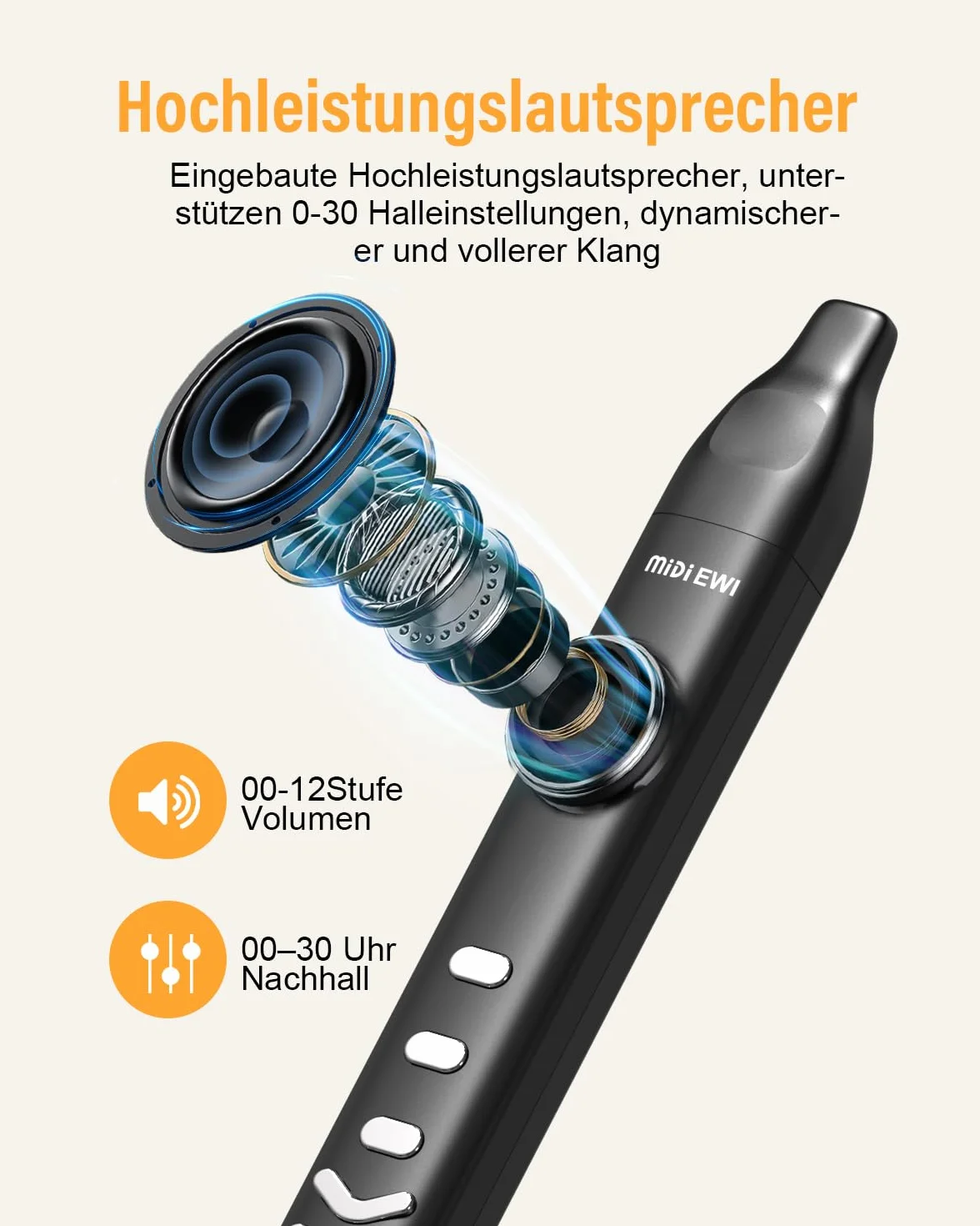 Instrumento de Viento Digital Eléctrico Negro - Compatible con Bluetooth MIDI - Con Cable de Alimentación