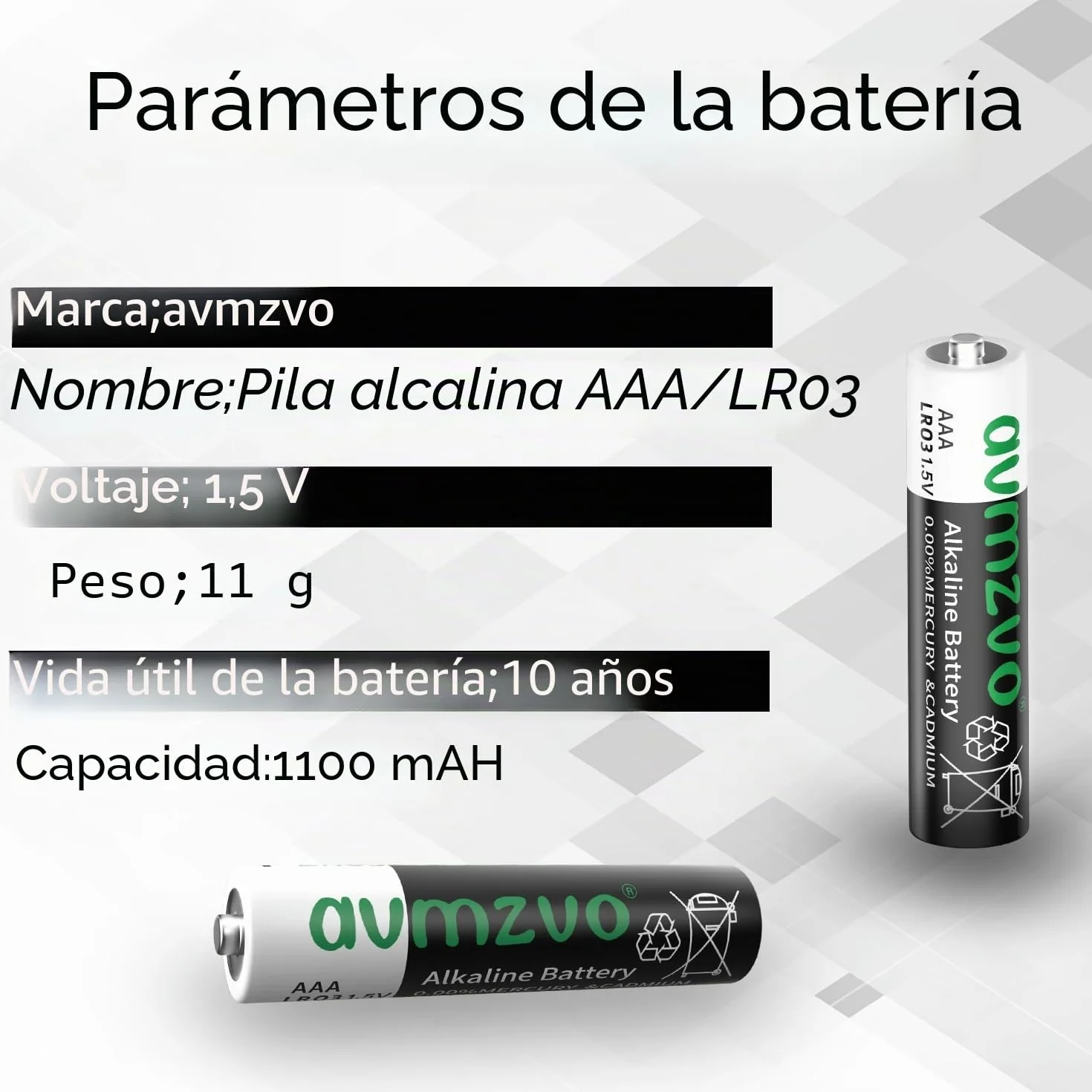 Pilas AAA LR03 Alcalinas 1,5 V, 12 Unidades