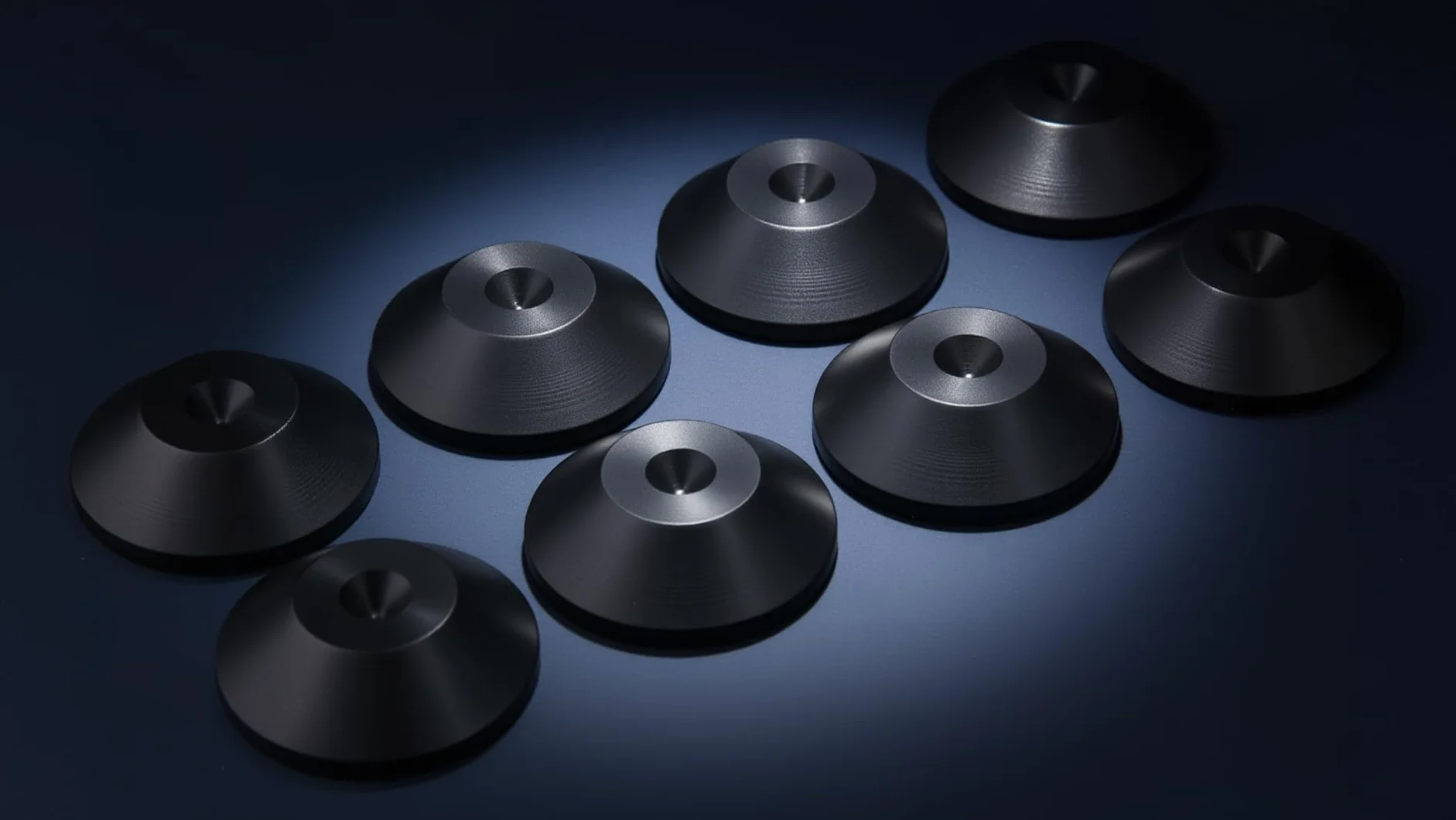 PrecisionGeek Juego de 8 almohadillas para altavoces, aluminio anodizado negro, Coned Ø20