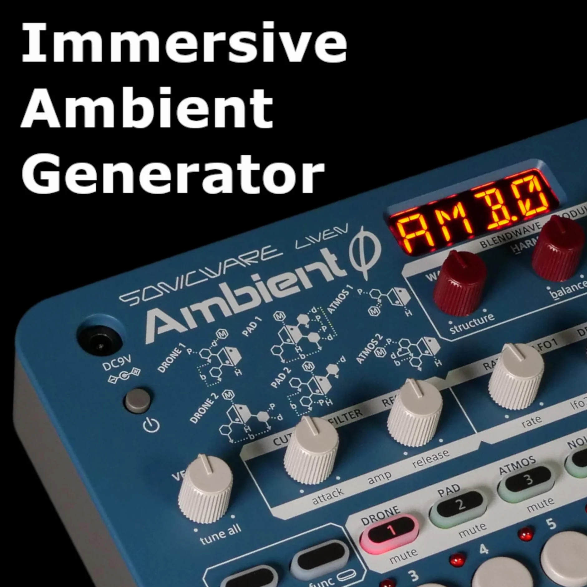 Sonicware Liven Ambient Ø [Sintetizador de paisaje sonoro] Generador inmersivo, 4 capas de tono y textura: dron, almohadilla, atmosférico, ruido, retardo y reverberación