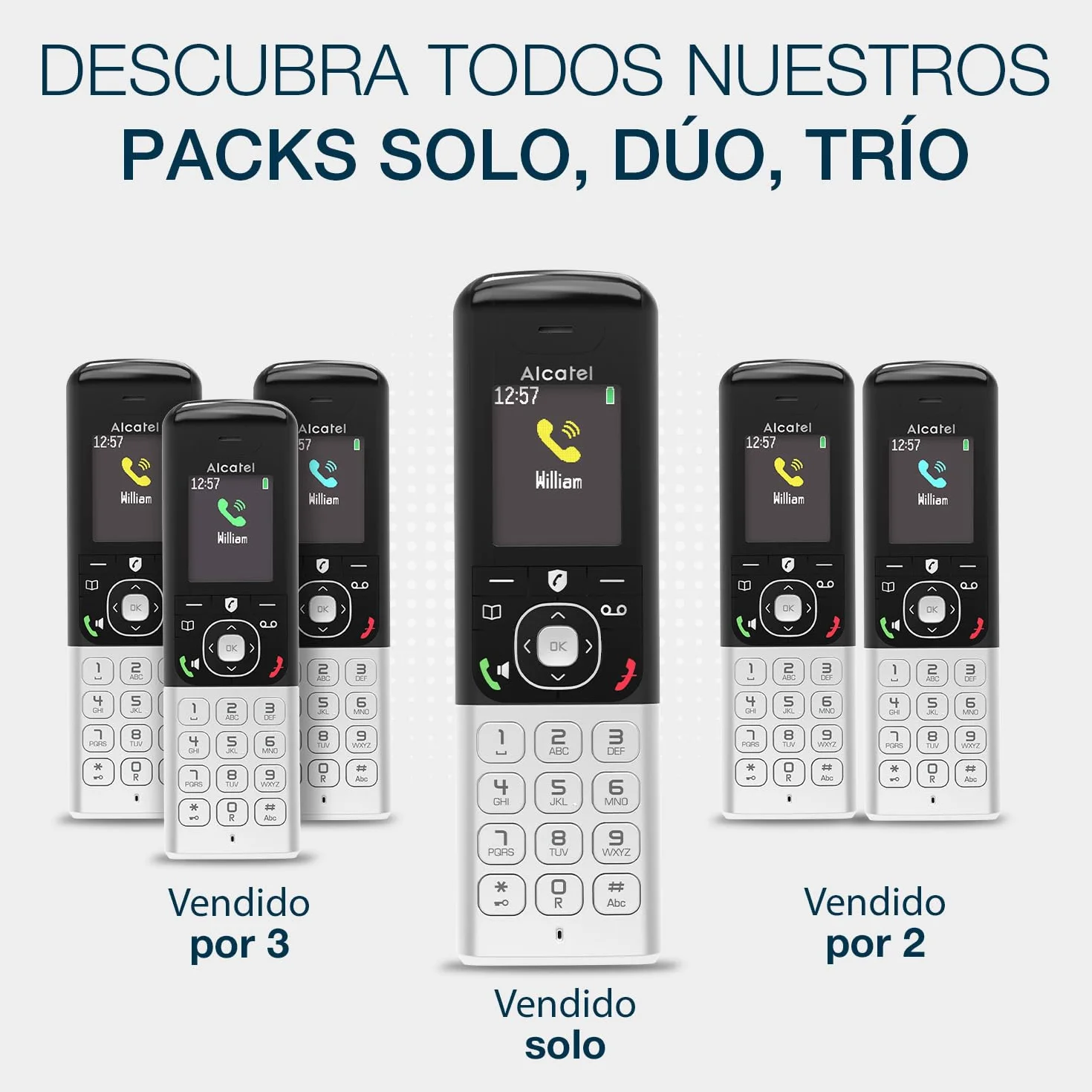 ALCATEL FX990 Voice Trío Telefon DECT z automatyczną sekretarką 50 min, kolorowy wyświetlacz graficzny, głośnomówiący, blokada połączeń, dzwonek VIP, 3 telefony, czarno-szary
