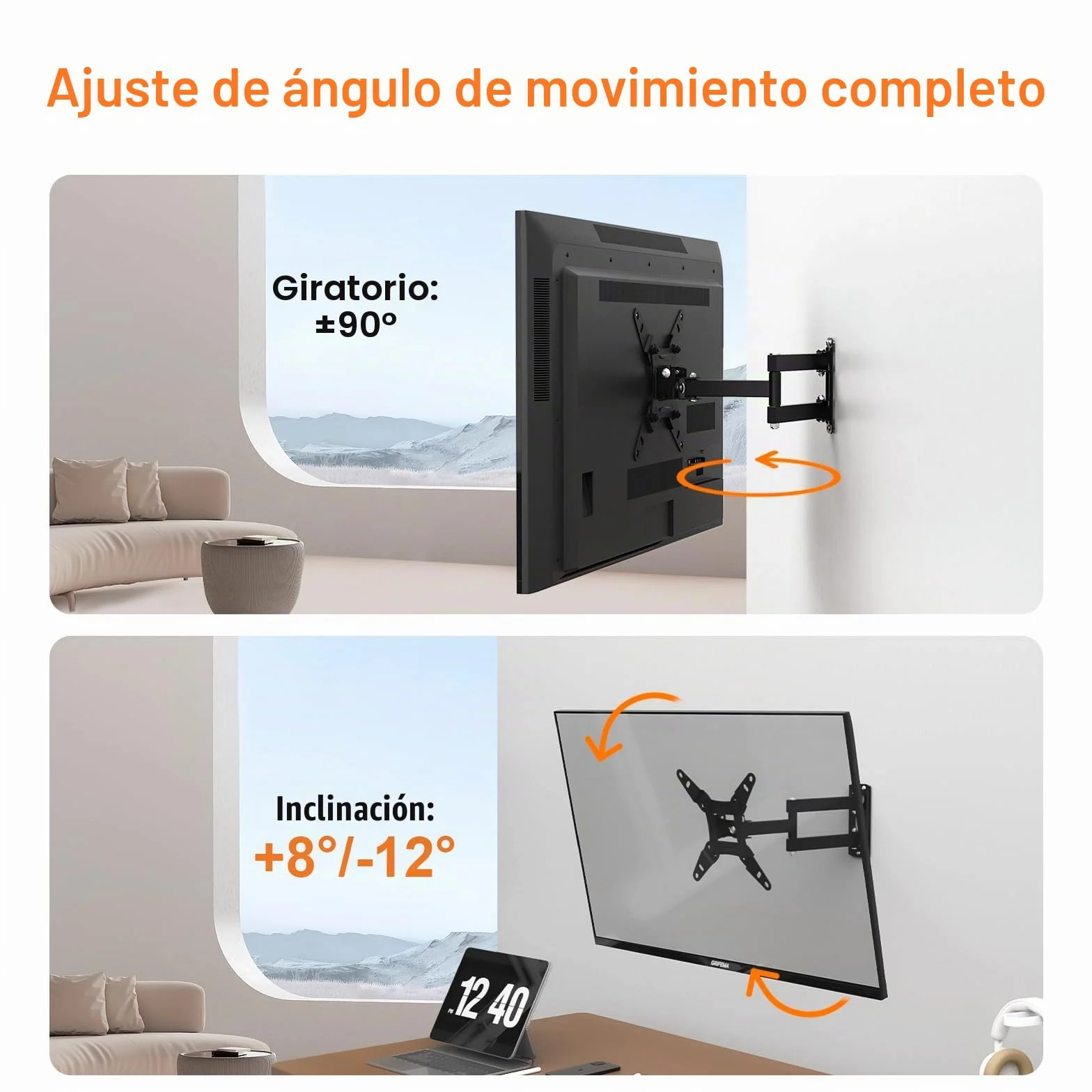 GRIFEMA GB1008-2 Soporte TV Pared 13-43" Giratorio Inclinable Extensible Universal VESA 200x200mm 20kg