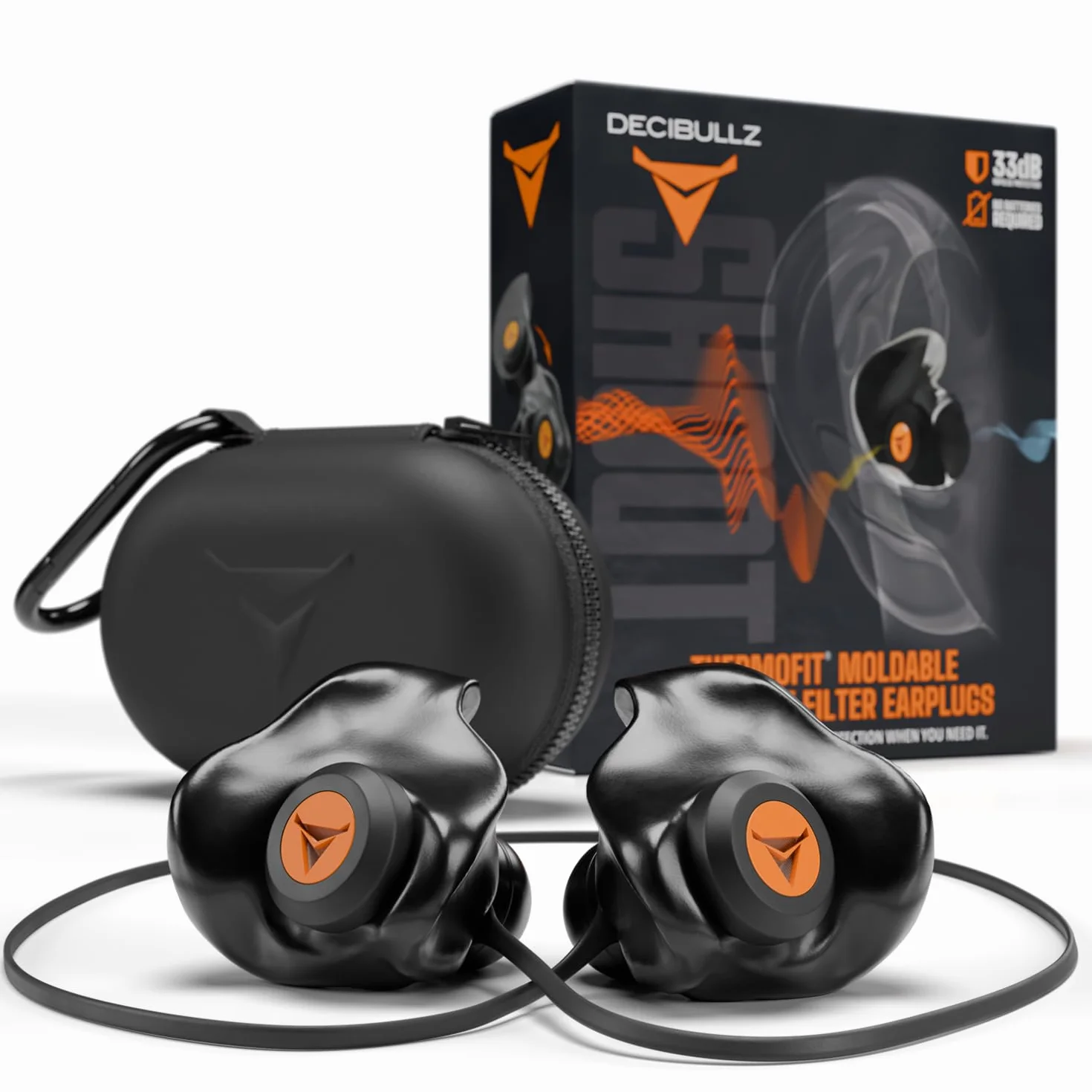 Decibullz - Bouchons d'Oreille Thermo-Moulés avec Filtres pour Tirs - Noir