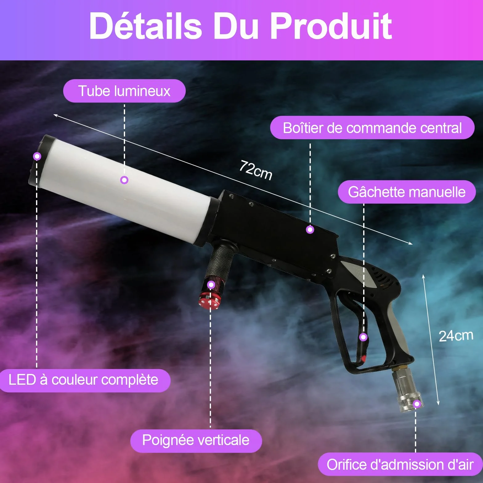 Máquina de Humo CO2 Portátil YUZINO, Pistola de Humo con 4 LED RGB y Tubo de 3 m, Alcance de 6-8 m - Ideal para Bares, DJ, Fiestas, Conciertos, Bodas, Halloween y Navidad - Material para Espectáculos