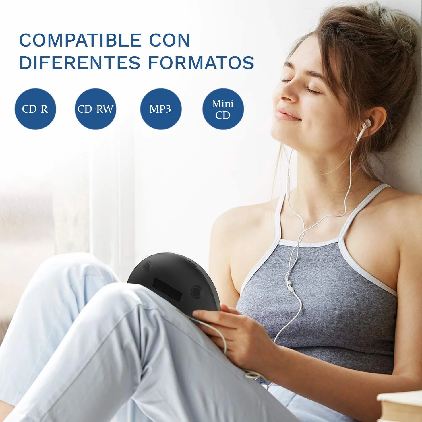 KLIM Discman Reproductor CD portatil con batería Interna - Incluye Auriculares KLIM Fusion - CD Player Mini Compacto, Personal, Compatible con CD-R, CD-RW y MP3 - Negro