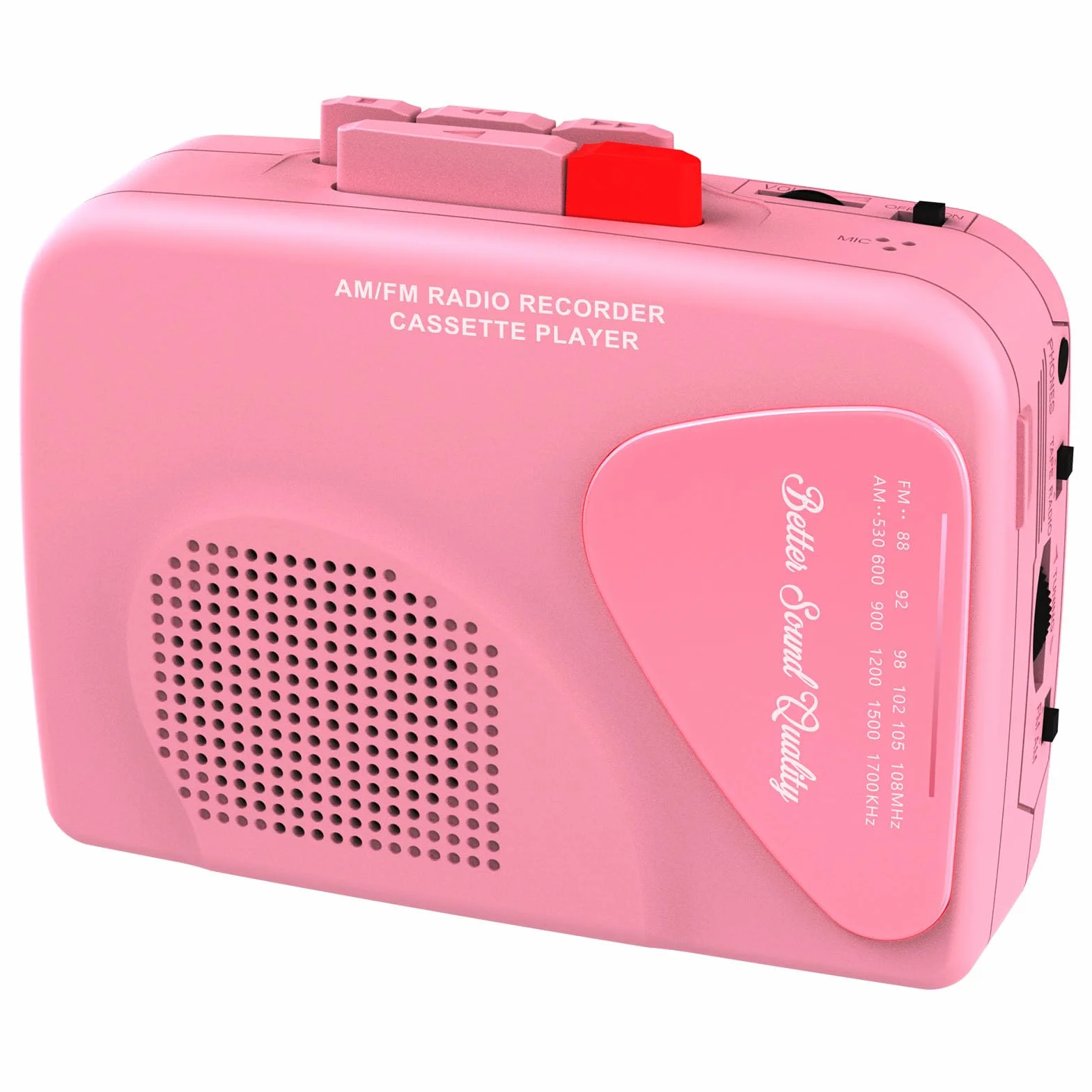 Reproductor de Casete Walkmaner T201, Grabadora Portátil Radio AM/FM, Altavoces Integrados, Rosa