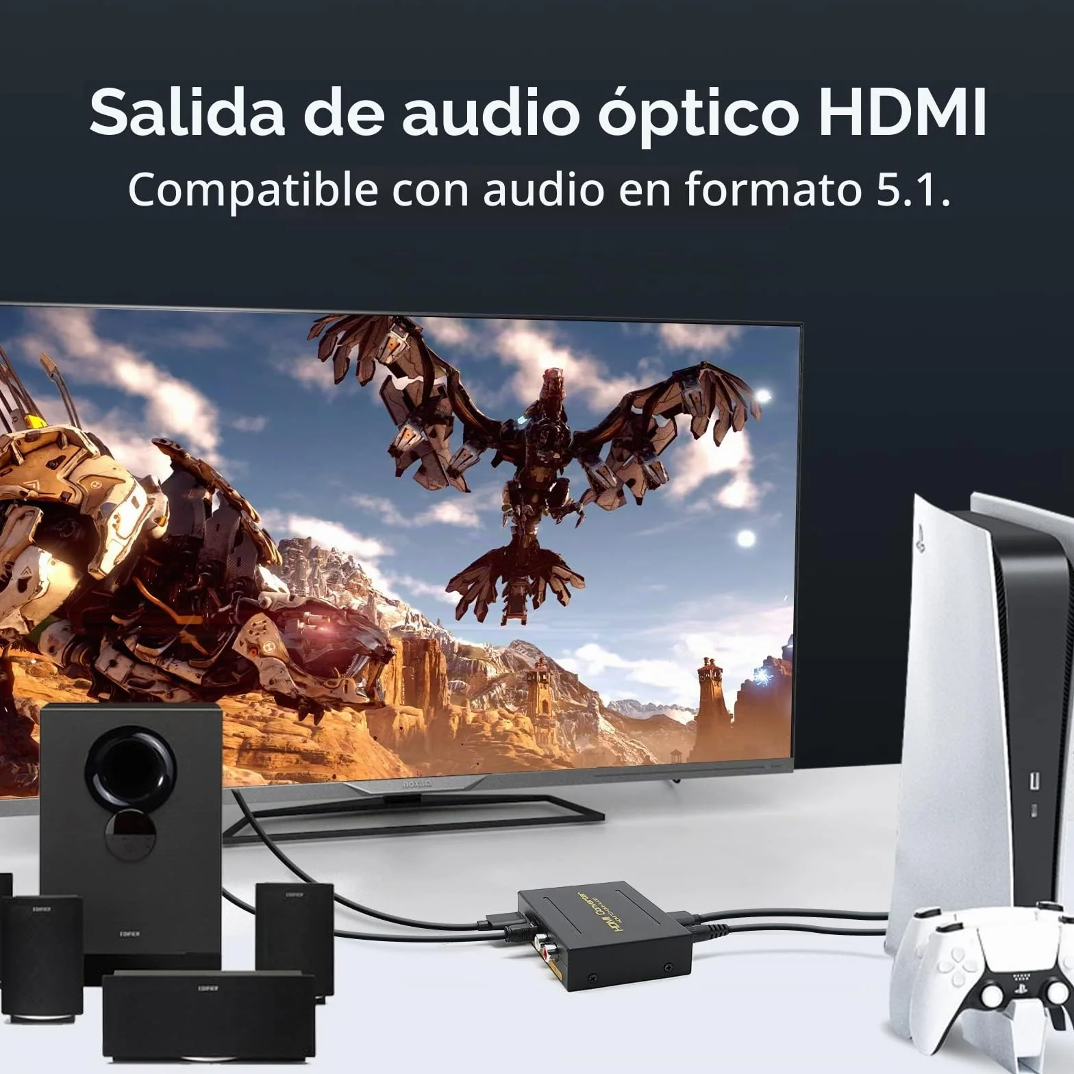 HDMI Extractor 4K Adaptador Óptico Audio L R Stereo 4K30Hz PCM PS5 Xbox Projector