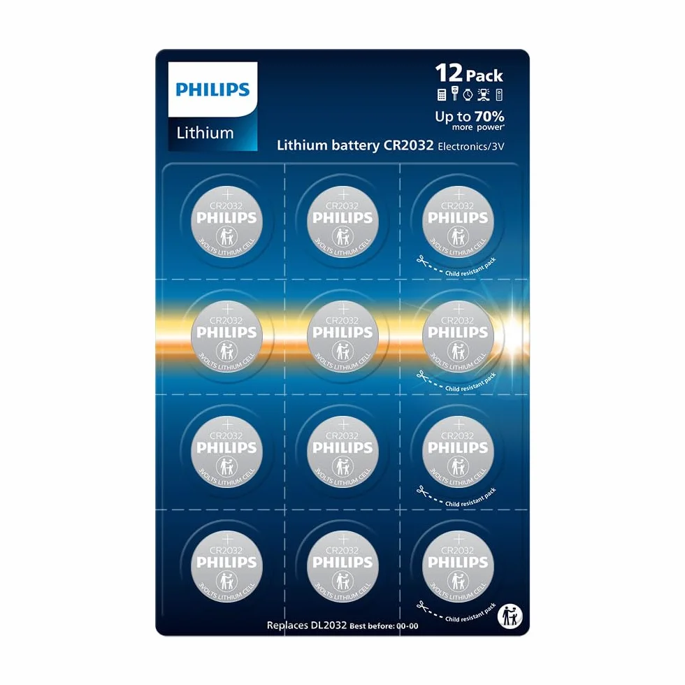 Philips Lithium CR2032 3 Volt, Pilas optimas para Relojes, mandos a Distancia y calculadoras, Paquete de 12