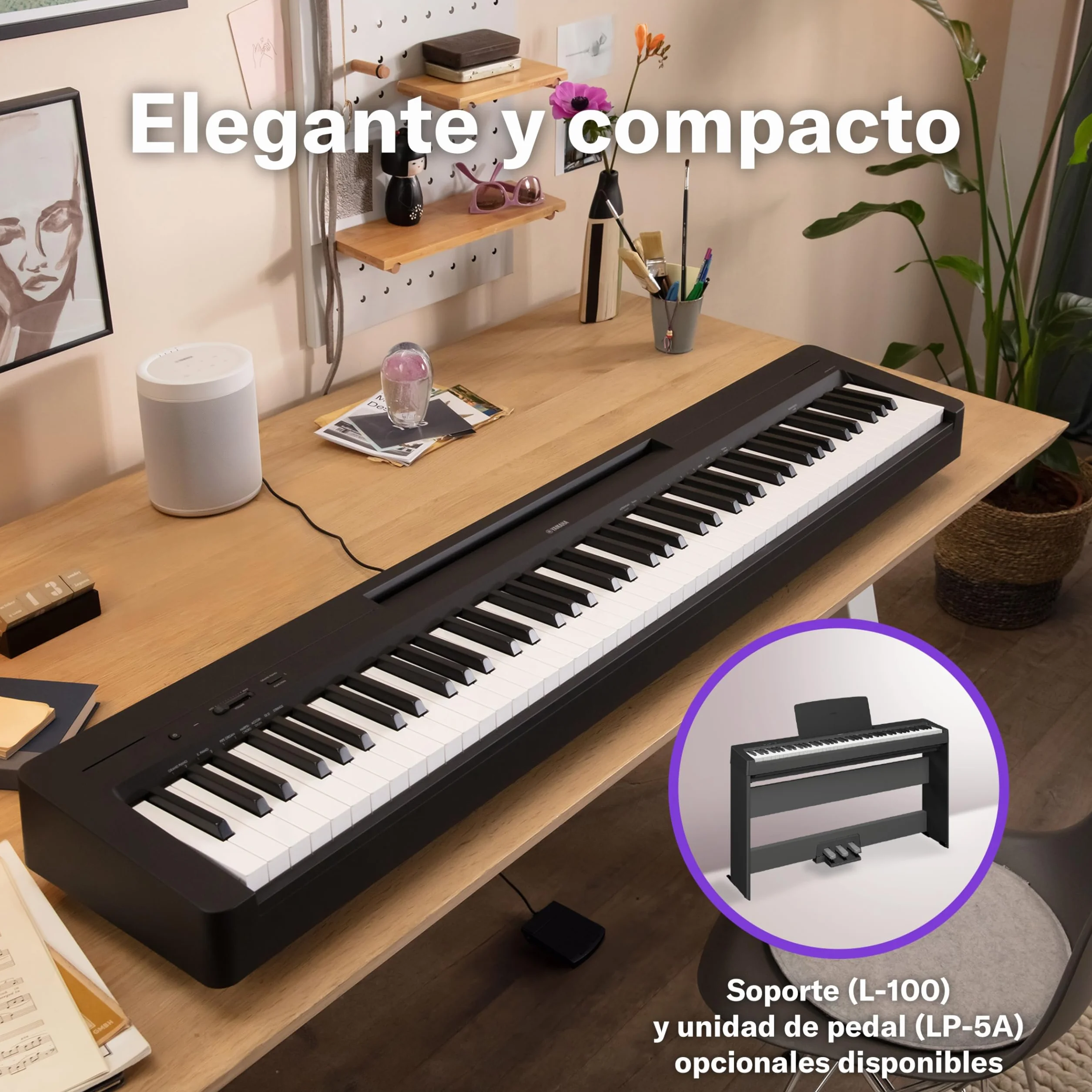Piano Digital Yamaha P-145BT – Ligero y Portátil, con Teclado Graded Hammer Compact, 88 Teclas y 10 Voces de Instrumentos, Bluetooth – Negro