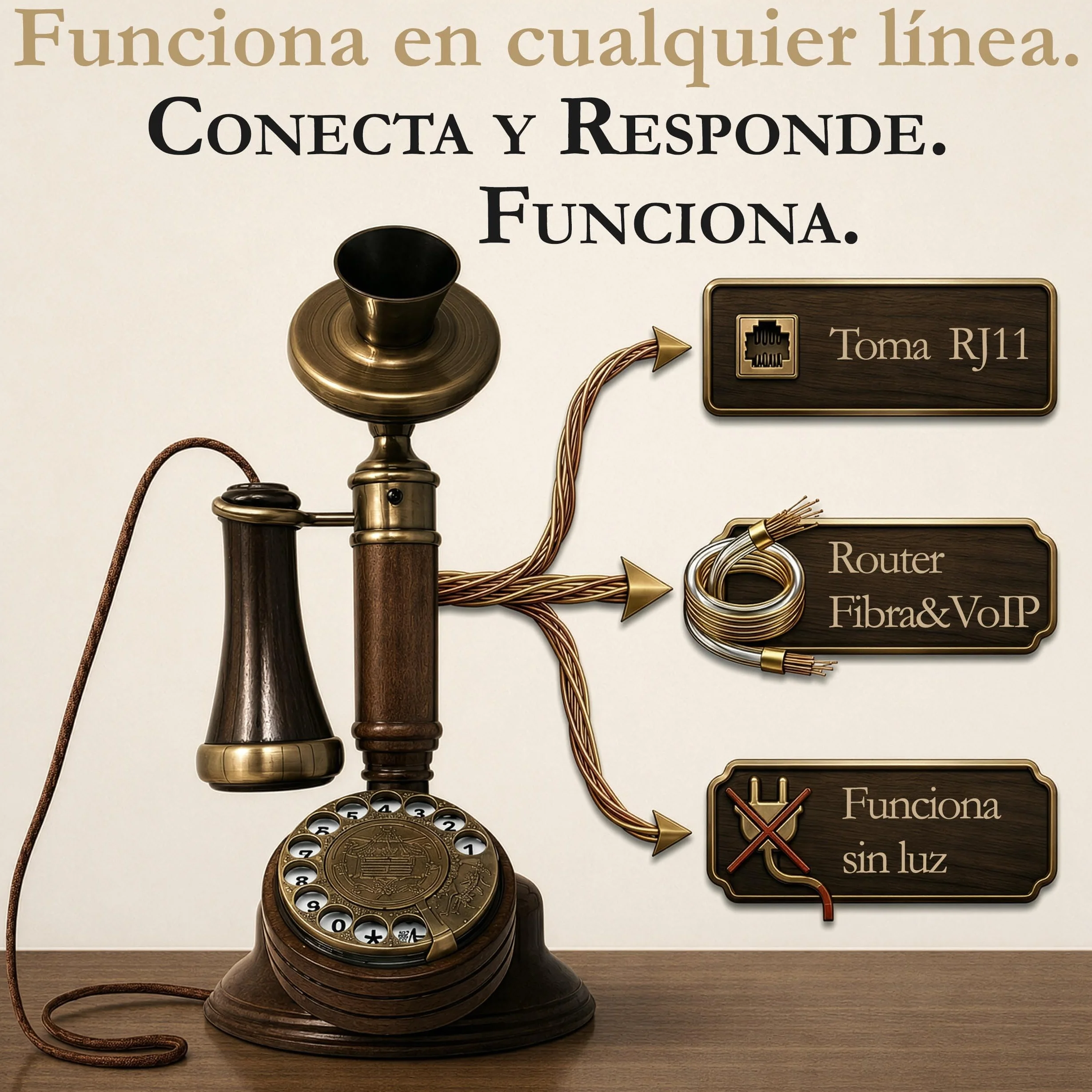 Teléfono Candelabro Vintage de Madera Opis Technology 1921 Cable Modelo C con Dial Giratorio
