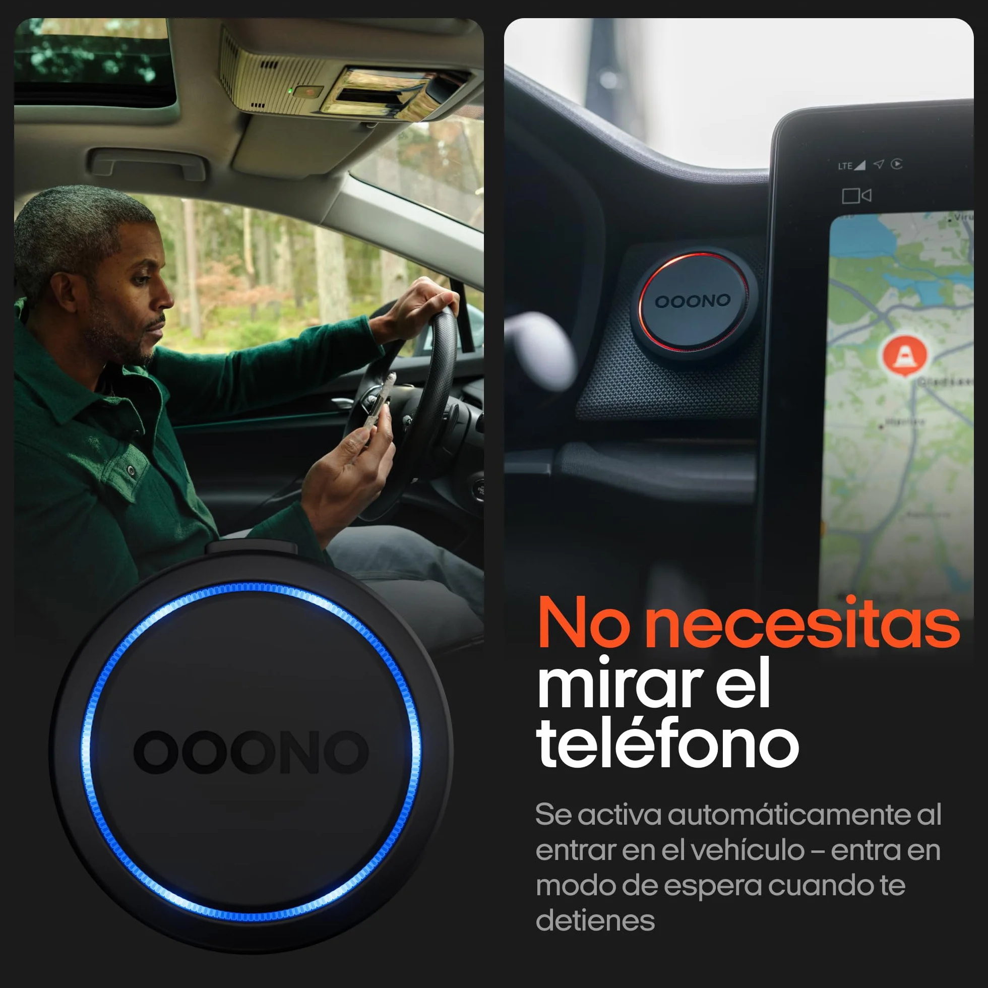 OOONO Co-Driver 2 Alertas de radares y peligros en Tiempo Real Recargable USB-C Compatible con Apple CarPlay y Android Auto