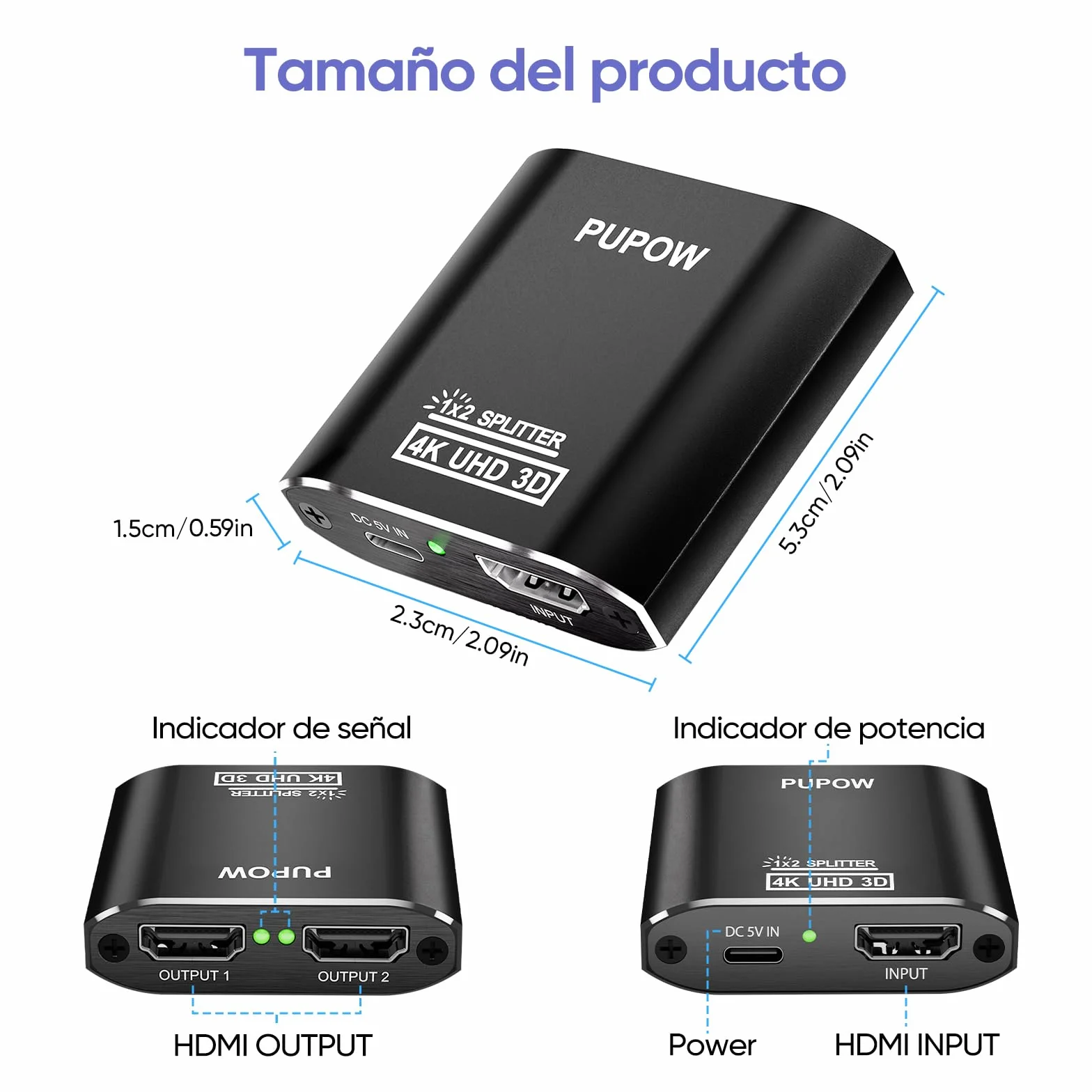 HDMI Splitter 4K Aluminio 60Hz 3D 1080P Divisor para HDTV PS3 PS4 Xbox STB