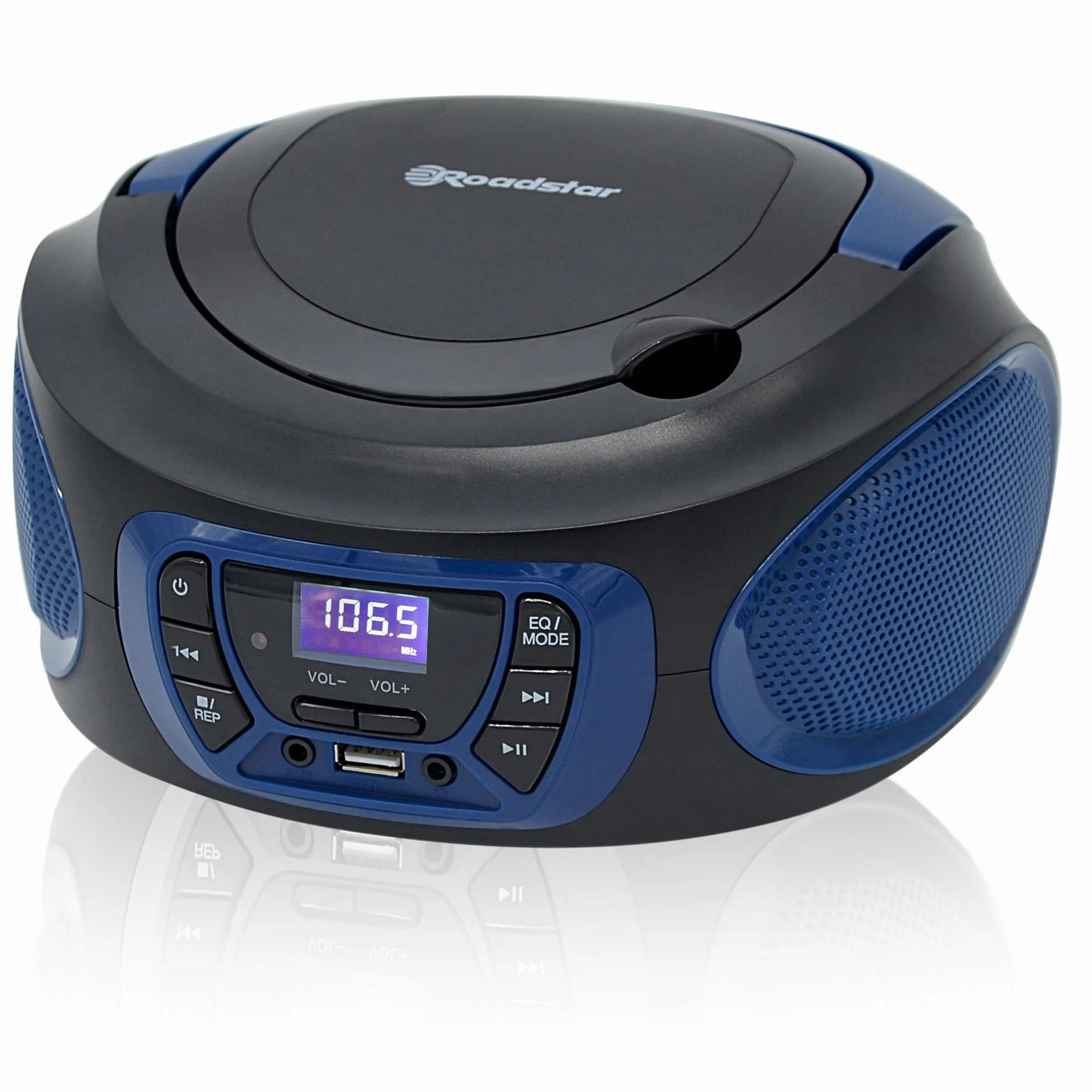 Roadstar CDR-365U/BL Radiocasete Portátil FM PLL, Reproductor CD USB AUX, Negro/Azul