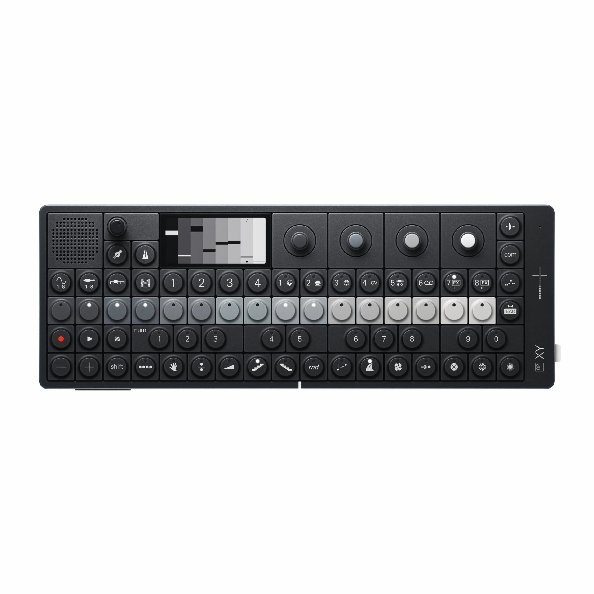 Teenage Engineering OP-XY sintetizador y sampler portátil (secuenciador de 64 pasos con 8 motores de sintetizador, micrófono y altavoces integrados, equipo de grabación), negro