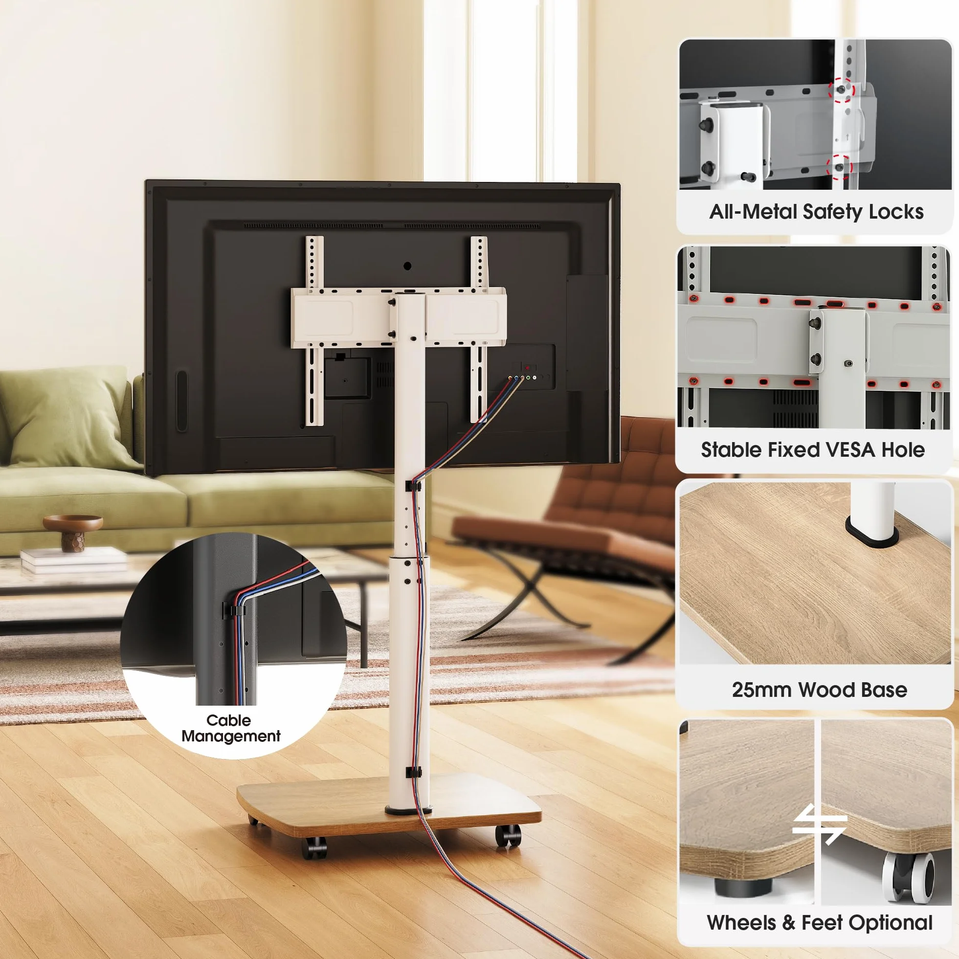 AOKCOS Soporte de TV con Rueda 32-65" Giratorio Altura Regulable VESA 400x400mm 40kg