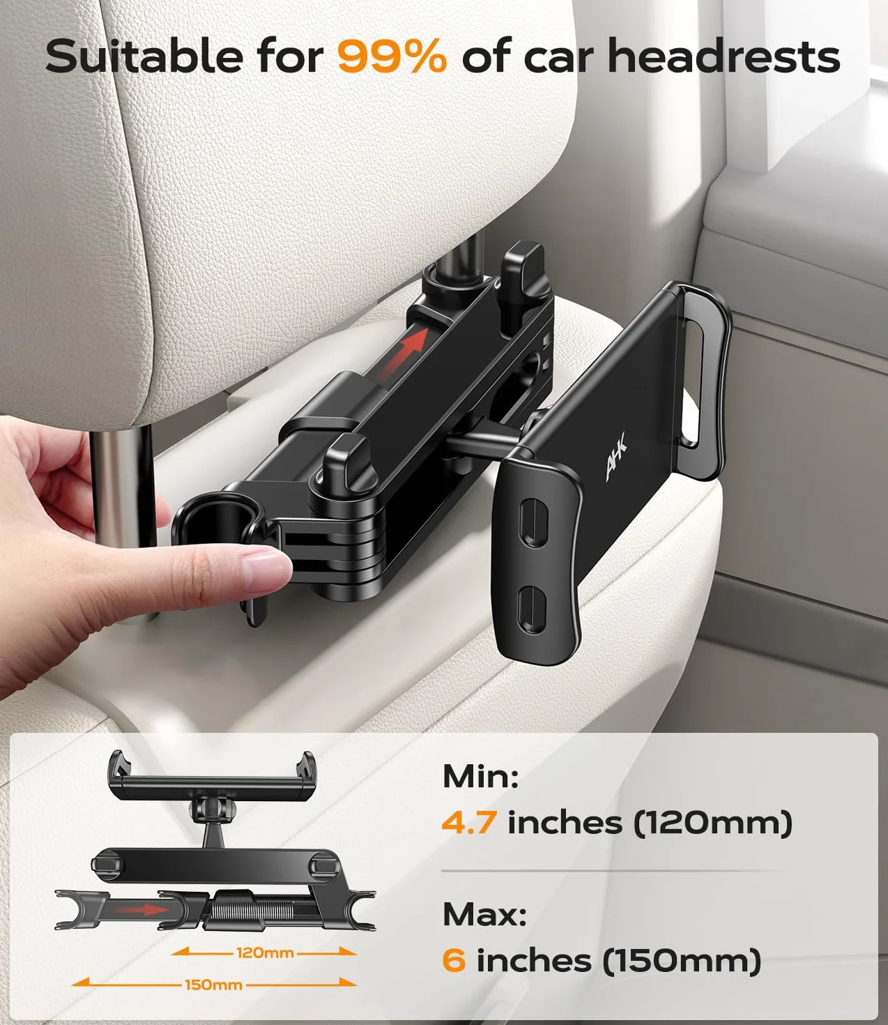 AHK Soporte Tablet Coche, Tablet para Coche Reposacabezas con Apoyo 360 Rotación para 4,4-11 Pulgadas iPad, iPhone, Galaxy Tab, Huawei Mediapad, Switch et d'autres Smartphones