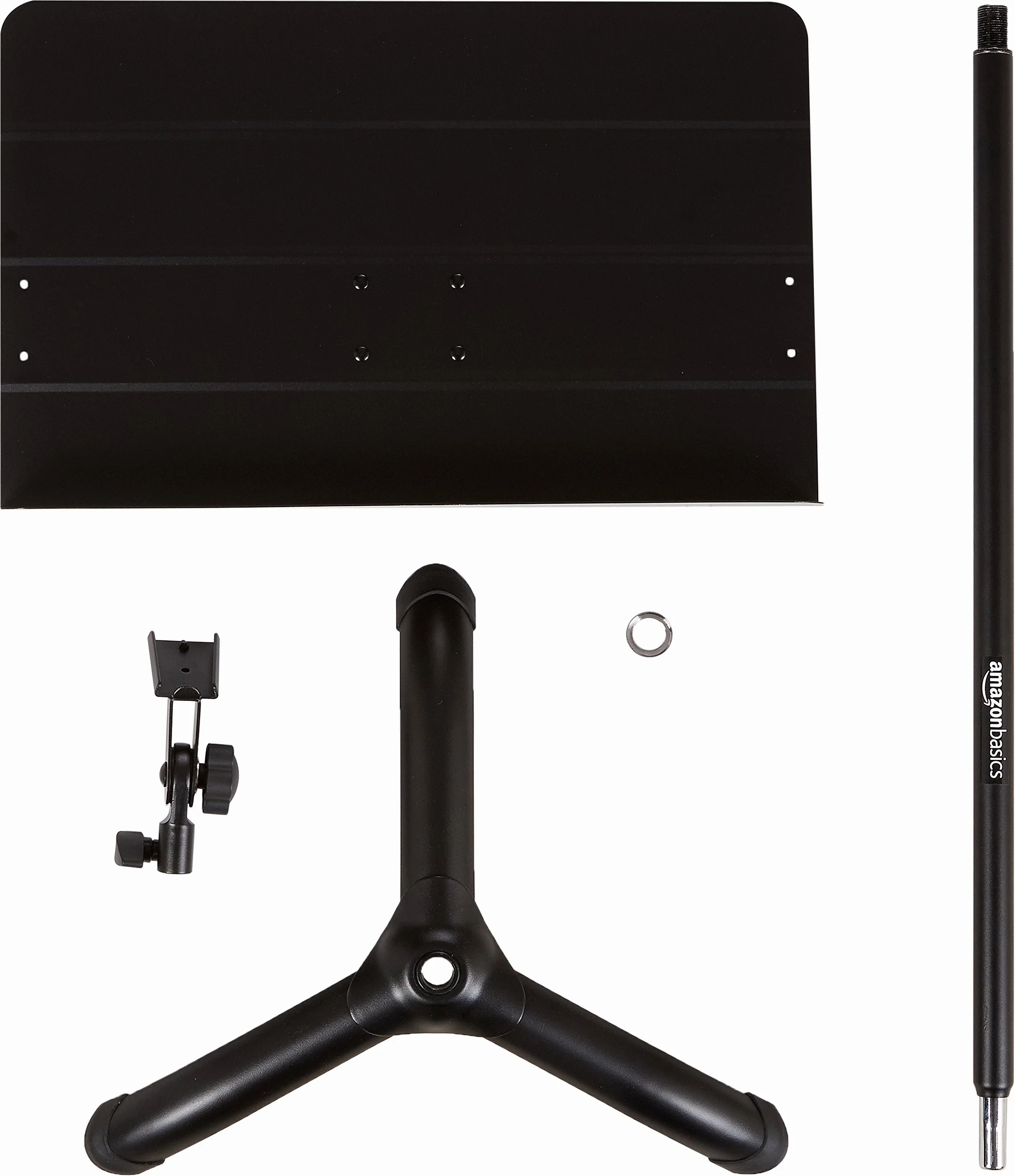 Amazon Basics Atril de Partituras Plegable para Orquesta, Altura Ajustable de 108 a 162 cm, Inclinable, Usos de Pie y Sentado, Estable, Base de Trípode - Negro
